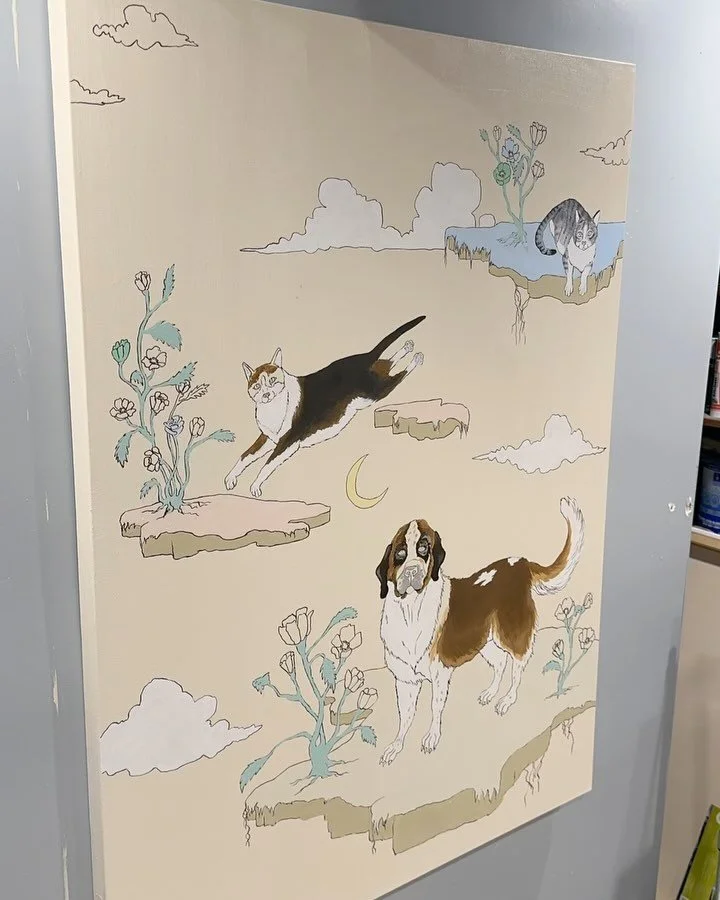 Finished this painting recently&hellip; currently mounting it to the frame and shipping out to CA this week. I love the flowers on this one!

client: @sarahwestinteriors