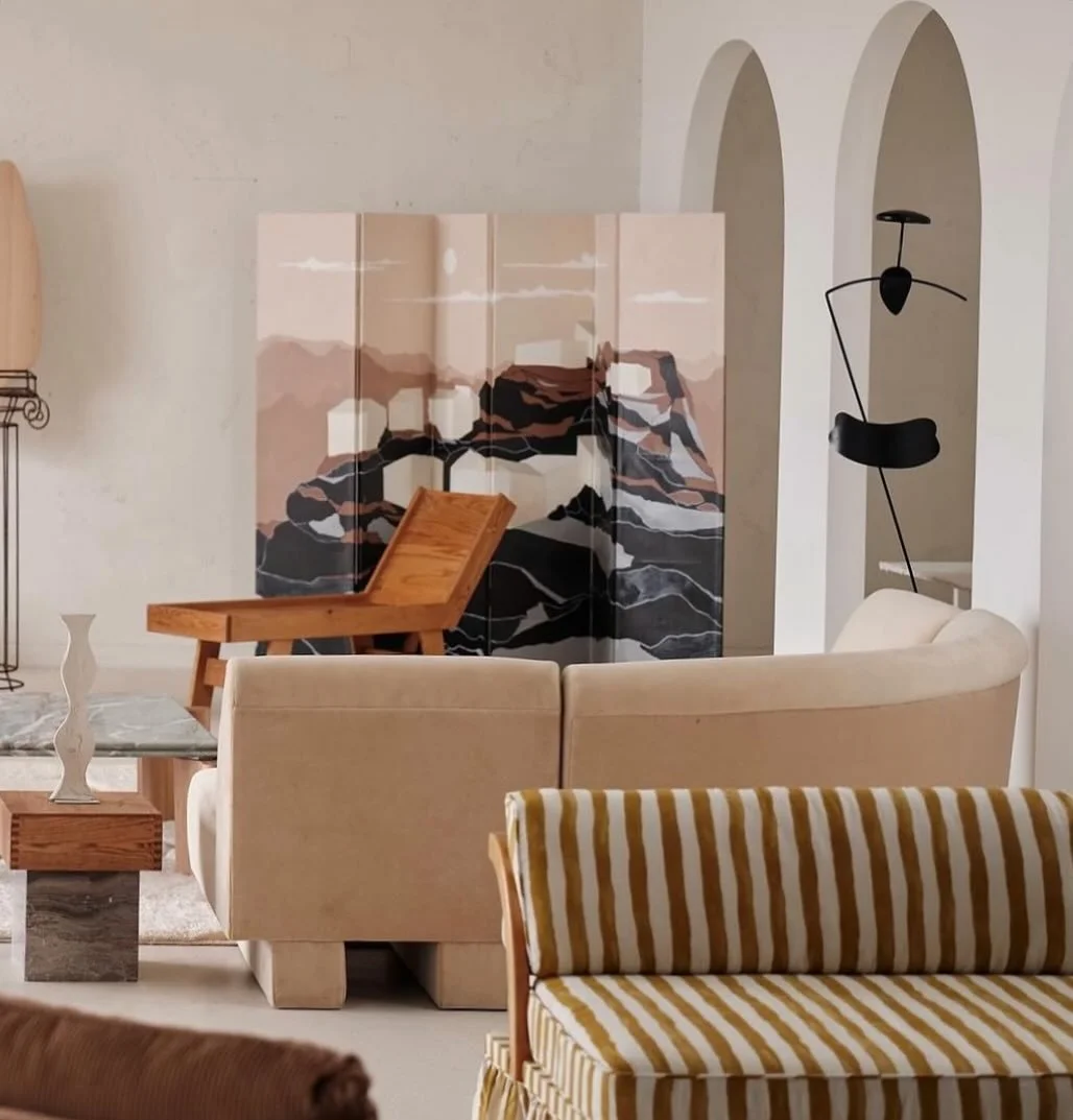 My original painting called &ldquo;solitude, shelters, silence&rdquo; is available for purchase!

The piece is currently living among the beautiful furniture, textiles, curated vintage and other artworks by @sarahshermansamuel shown here at sss hq. 
