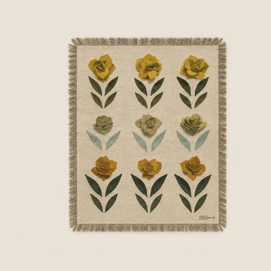 Yellows is one of my recent works from my Rose series- it's a 3 dimensional hand sewn work. I thought it could also be pretty applied to products!

Shown here as a blanket entry for the @slowdownstudio competition!
#slowdownartcomp2026
