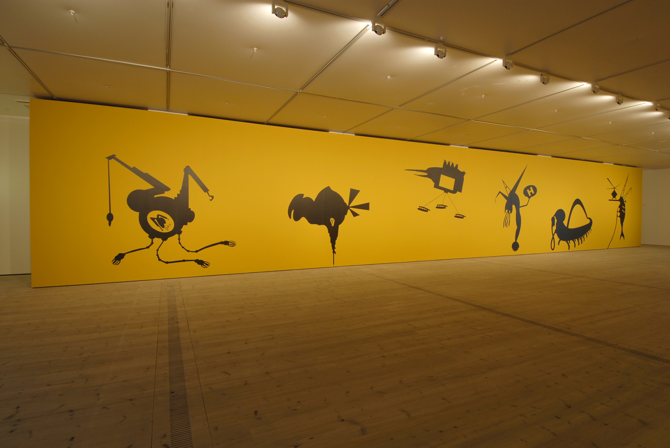   The
Bride Stripped Bare by Her Energy's' Evil, 2006, two large scale wall paintings
(10 m each + acrylic colors), audio elements and a projected short 3D animated
film, &nbsp;2 min. 44 sec. Installation view
at BALTIC Centre for Contemporary Art, G