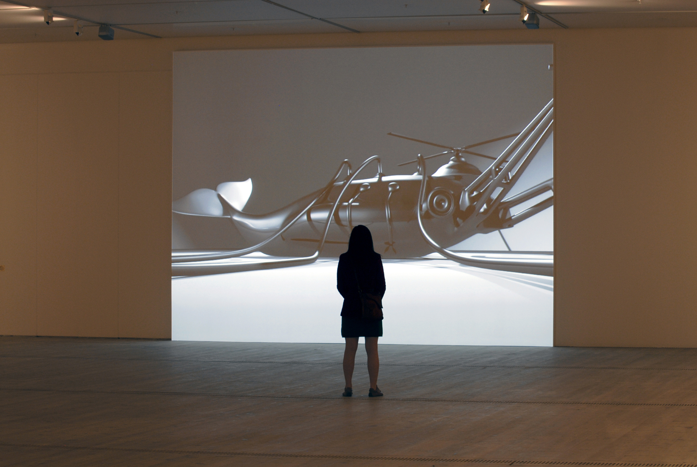   The
Bride Stripped Bare by Her Energy's' Evil, 2006, two large scale wall paintings
(10 m each + acrylic colors), audio elements and a projected short 3D animated
film, &nbsp;2 min. 44 sec. Installation view
at BALTIC Centre for Contemporary Art, G