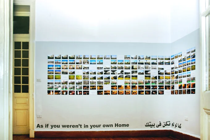 As if you weren't in your own Home, 2008, 176 images and 18 typed-out statements,15 x 10 cm each. Installation view, CiC, Cairo, Egypt.