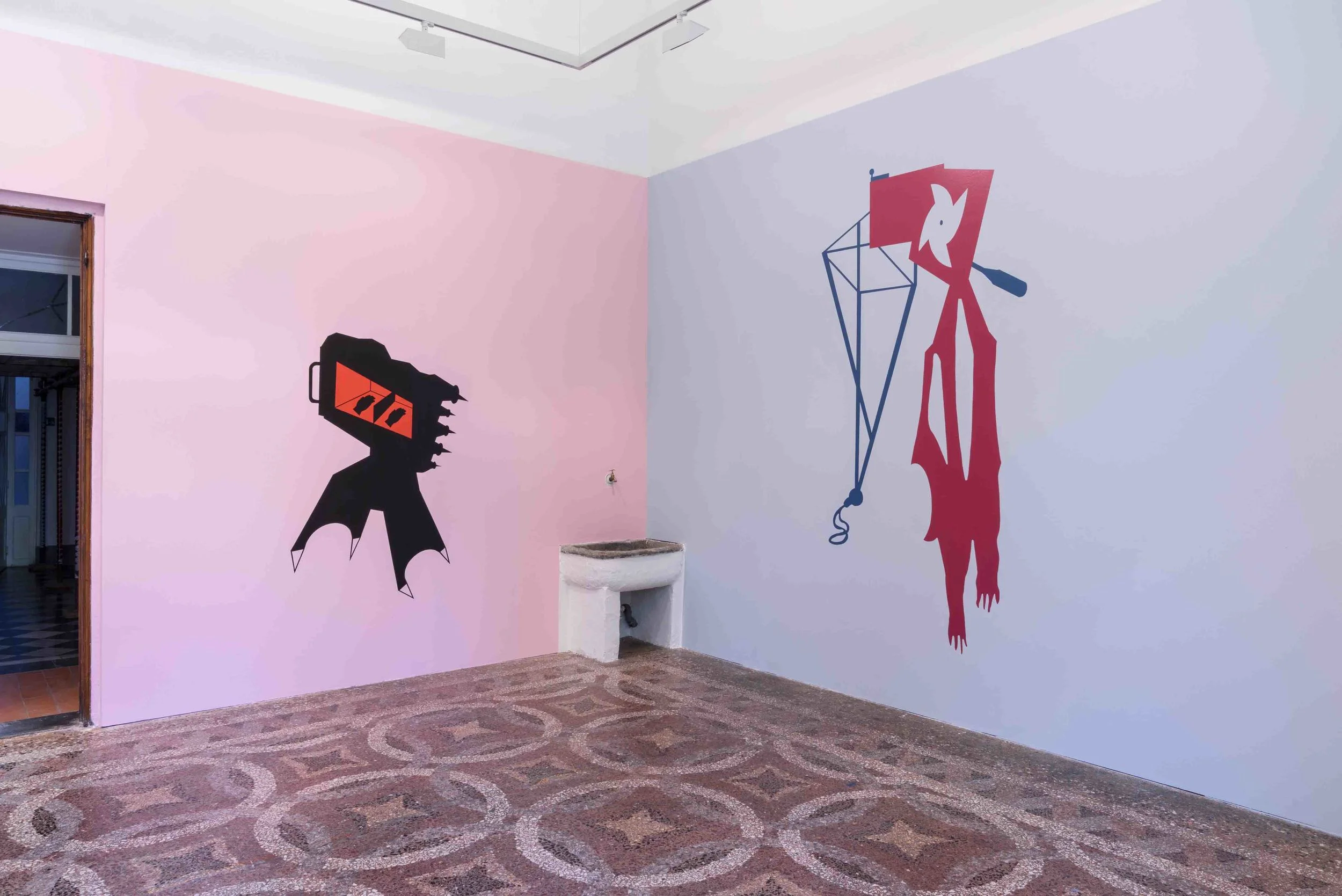 Mona Marzouk, Renovabitvr, acrylic colors, 2015. Installation view at Villa Romana. Photo credit: Elzbieta Bialkowska.