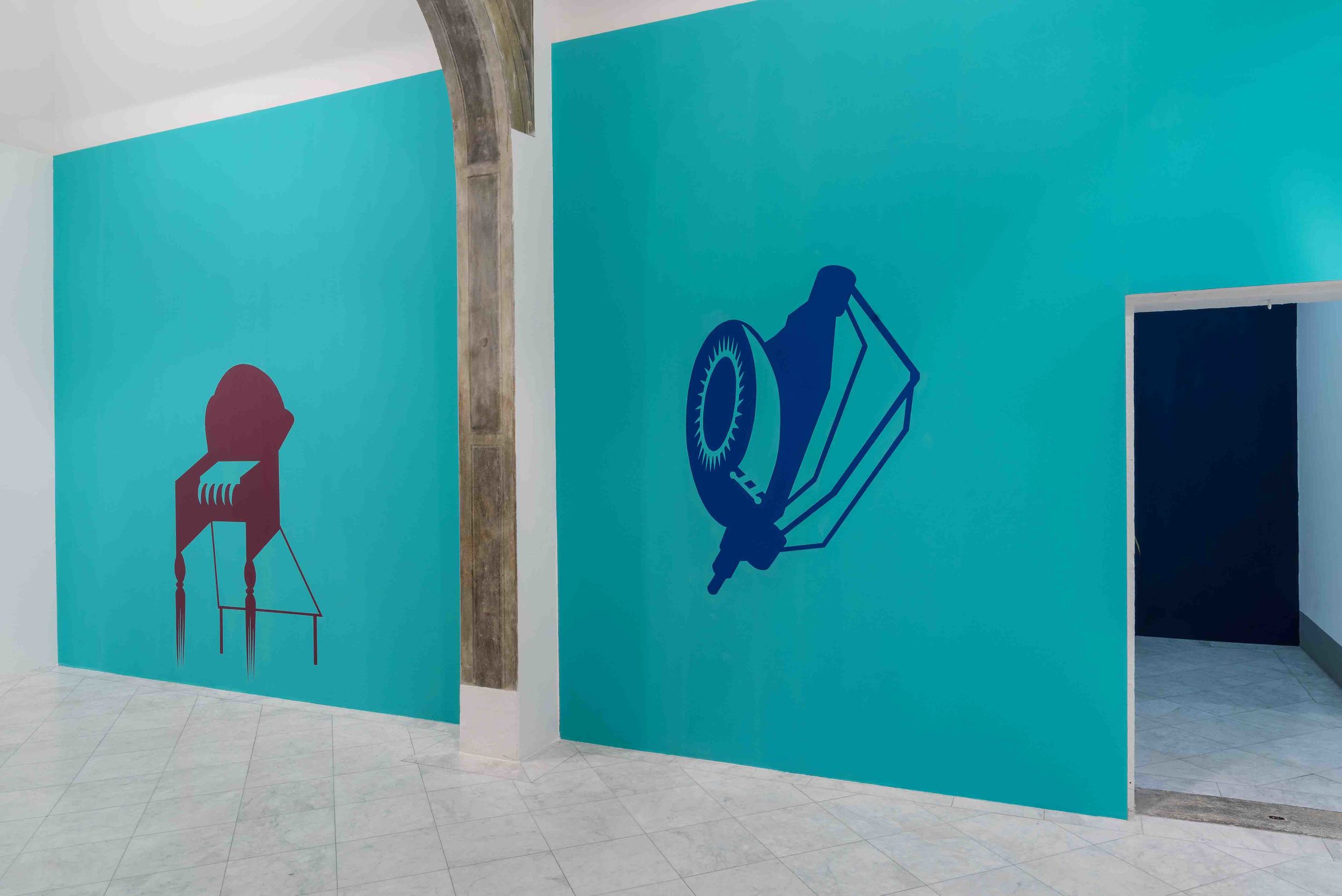Mona Marzouk, Renovabitvr, acrylic colors, 2015. Installation view at Villa Romana. Photo credit: Elzbieta Bialkowska.