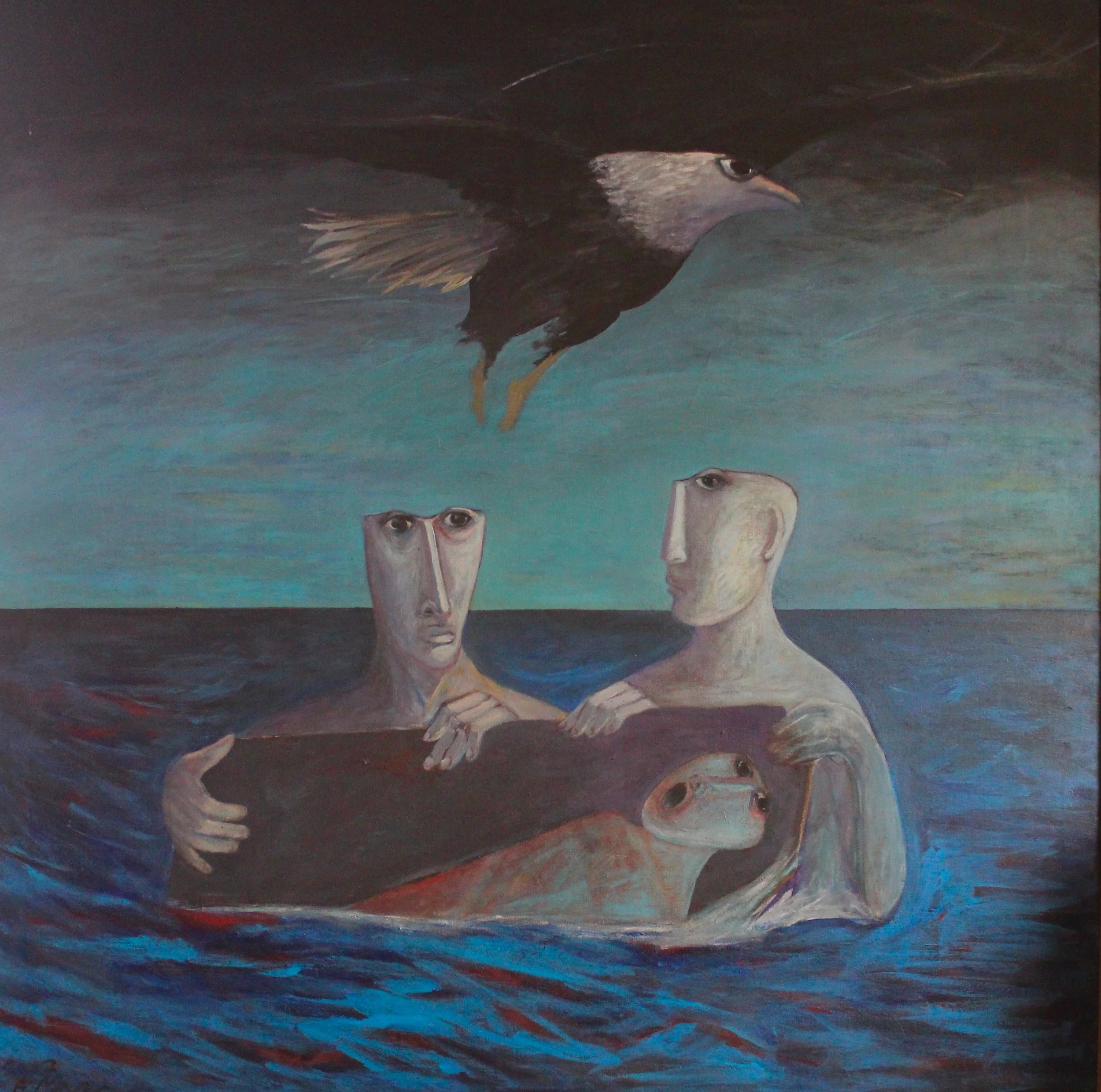 Ahmed Morsi, Burial in Blue Waters, 2002, Acrylic on canvas, 175 x 195 cm. Sharjah Art Foundation Collection.