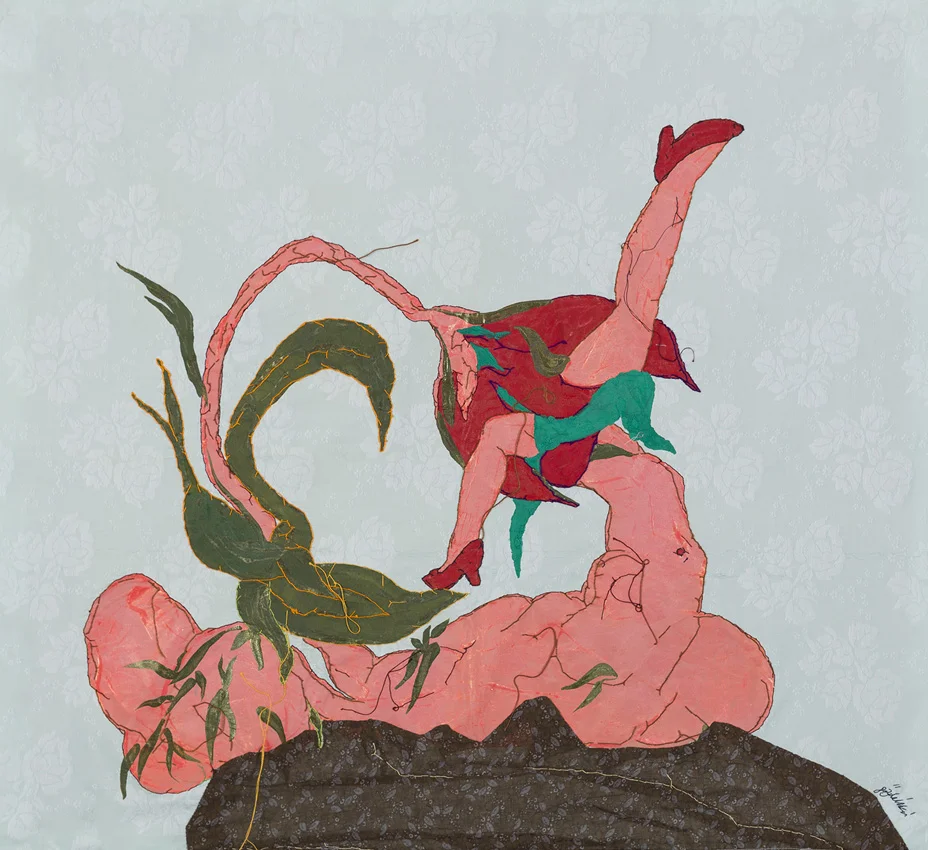 Ripper –Rooter 2015, embroidery and painting on duvet, 90 x 81 cm.