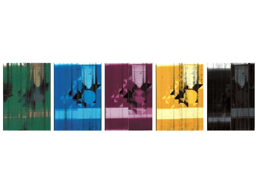 Full color, C,M,Y,K series from Springjourneyhealthhajjdilemmaolivetouchinternationalorganizationsunitedstatesjournalism. This is one set of five from a series of 6 sets, each set comprises 5 separate pieces, 2013, Inkjet on coated paper using modified printer, 29 cm x 42 cm.