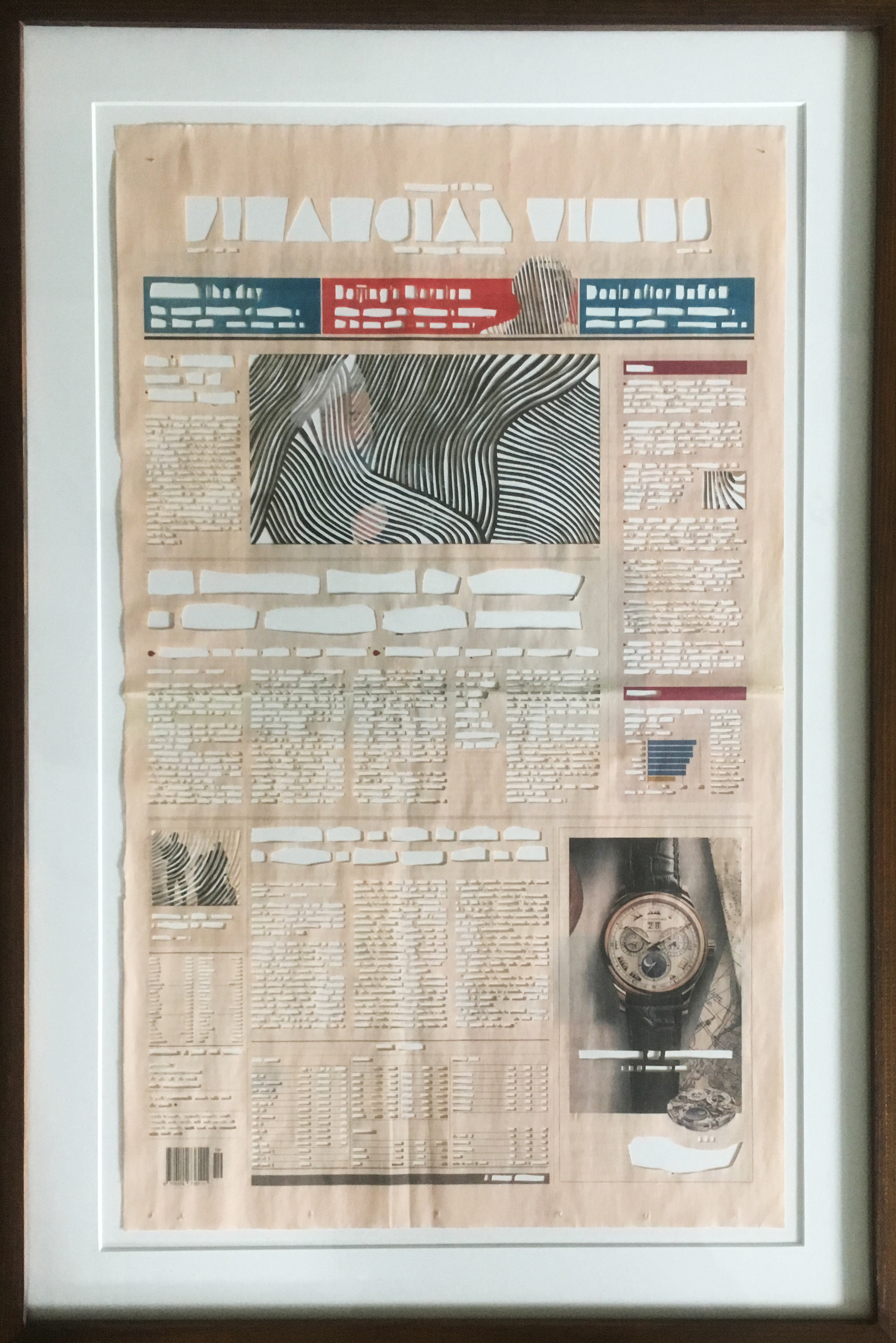  Historic Regret (Timepieces of Distinction), 2018, Newspaper cutout, 57.5 x 35 cm. 