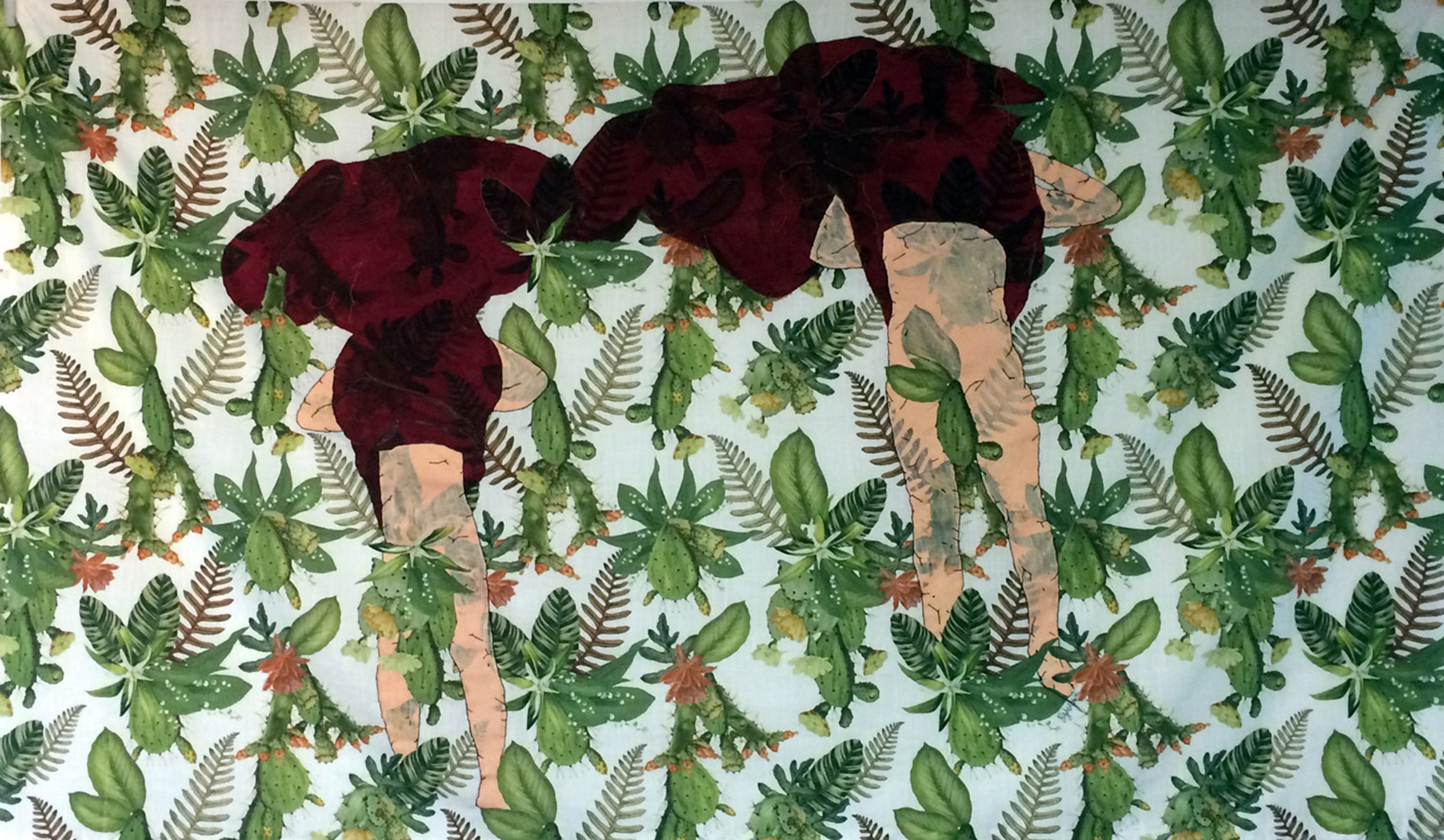  Perfect Match, 2018, Stitching on found fabric, 88 x 148 cm. 