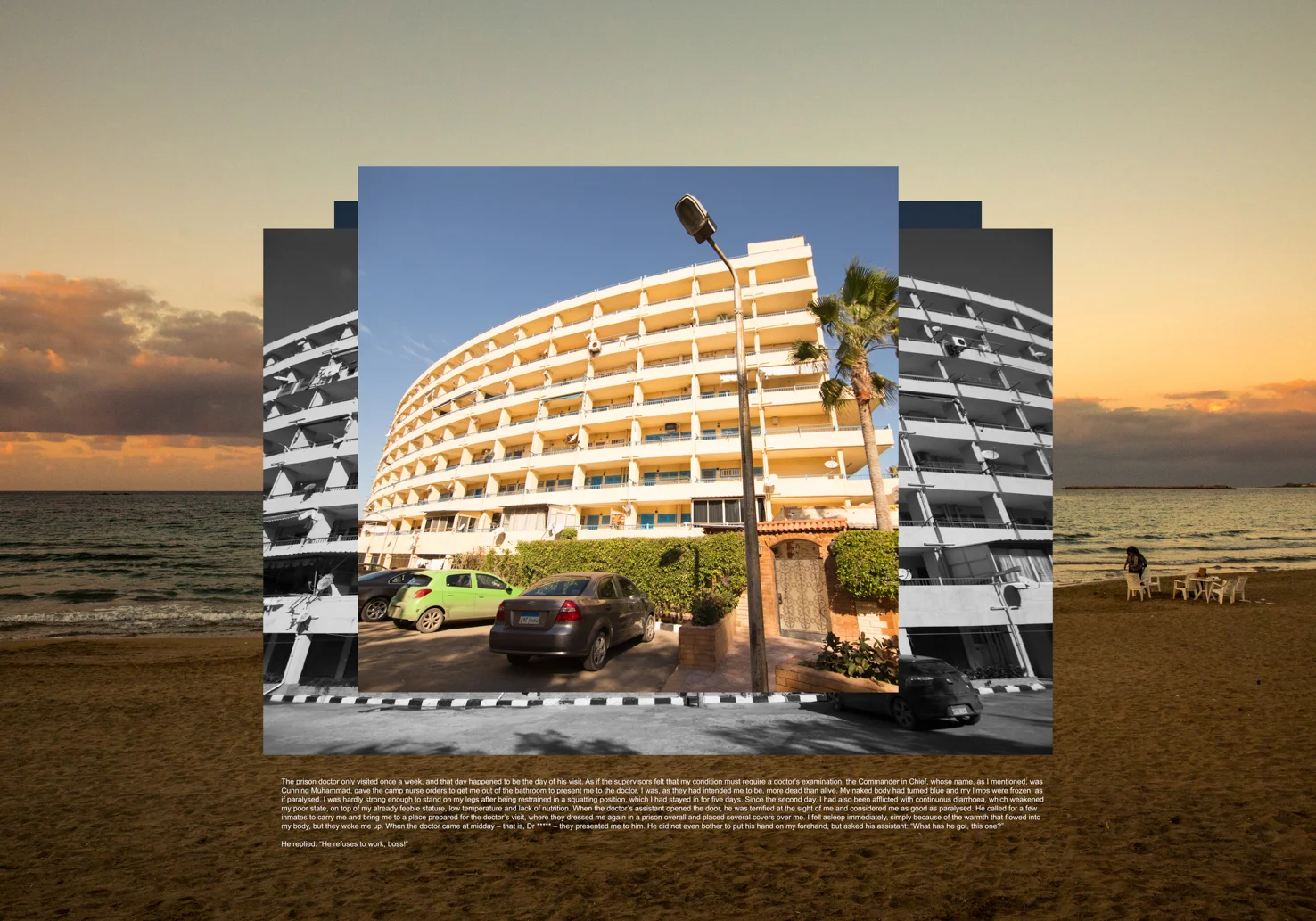 A Rare Glimpse into the Recent Moments When People Lived in a World Turned Upside Down, 2016-18, Photographic plates, captured by the artist in the Maamoura summer resort in Alexandria, Egypt, between 2014 and 2016, 100 x 70 cm, 5 + 2 AP