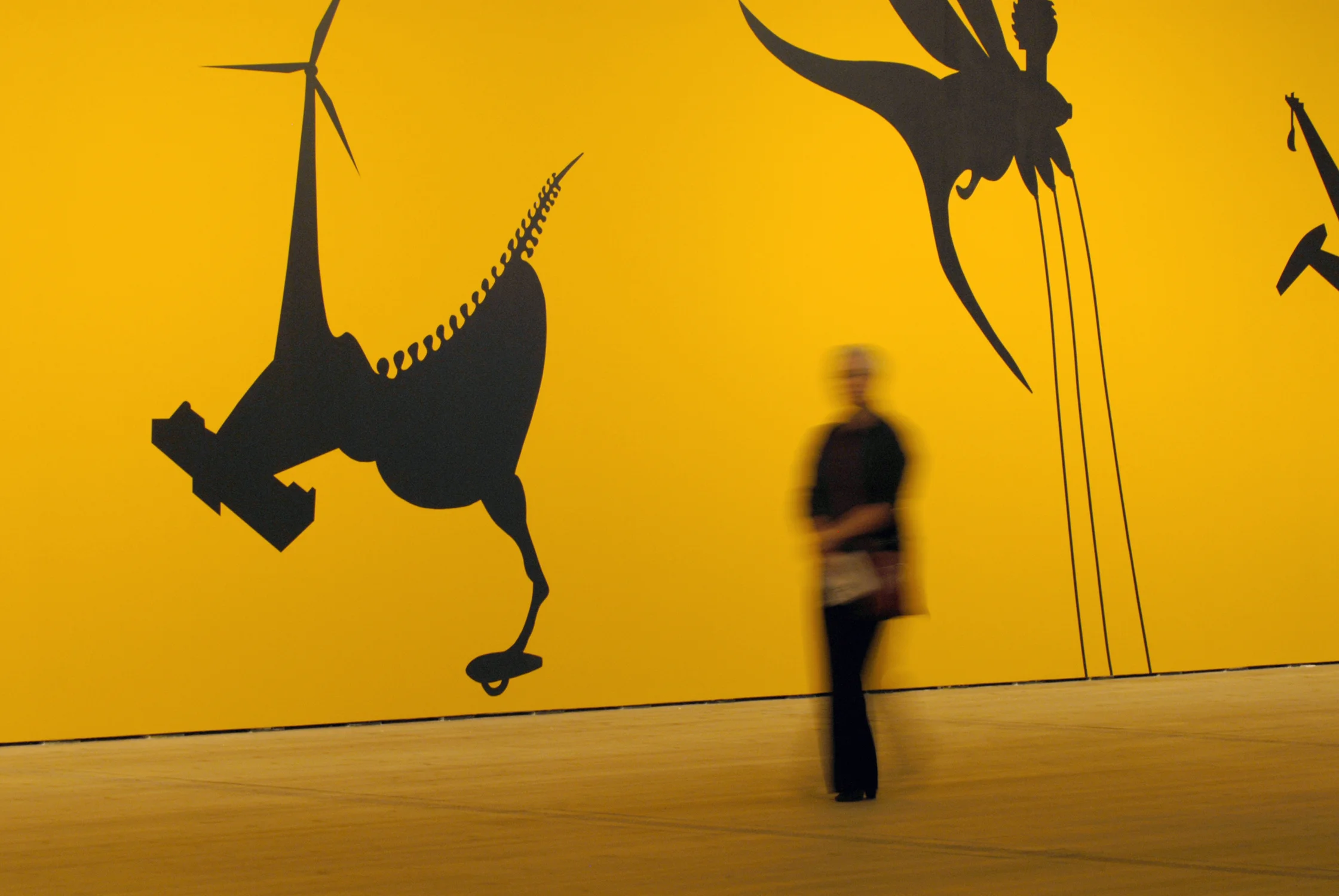 The Bride Stripped Bare by Her Energy's' Evil, 2006, two large scale wall paintings (10 m each + acrylic colors), audio elements and a projected short 3D animated film, 2 min. 44 sec. Installation view at BALTIC Centre for Contemporary Art, Gateshead, UK. Credits: Image by Colin Davison