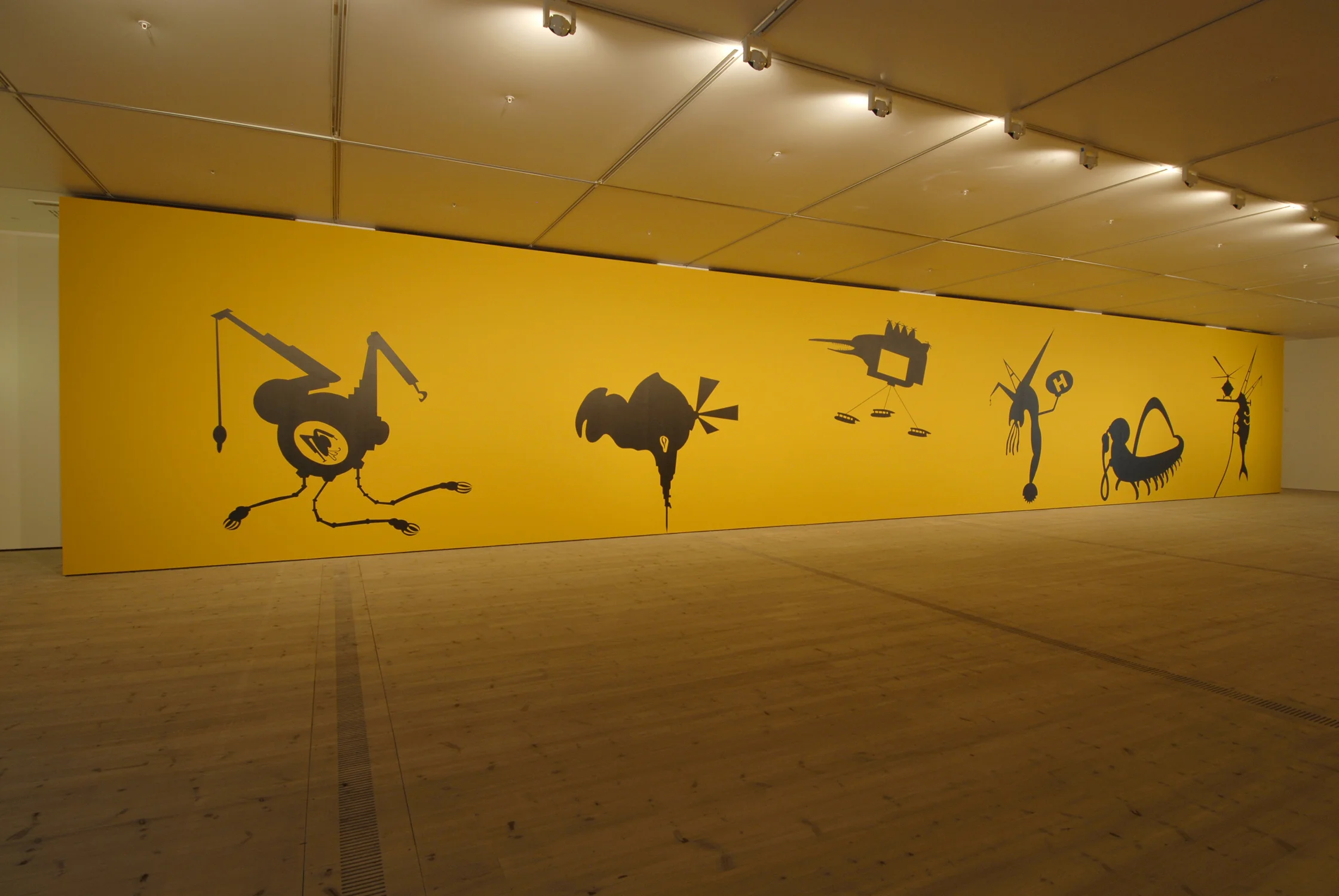 The Bride Stripped Bare by Her Energy's' Evil, 2006, two large scale wall paintings (10 m each + acrylic colors), audio elements and a projected short 3D animated film, 2 min. 44 sec. Installation view at BALTIC Centre for Contemporary Art, Gateshead, UK. Credits: Image by Colin Davison