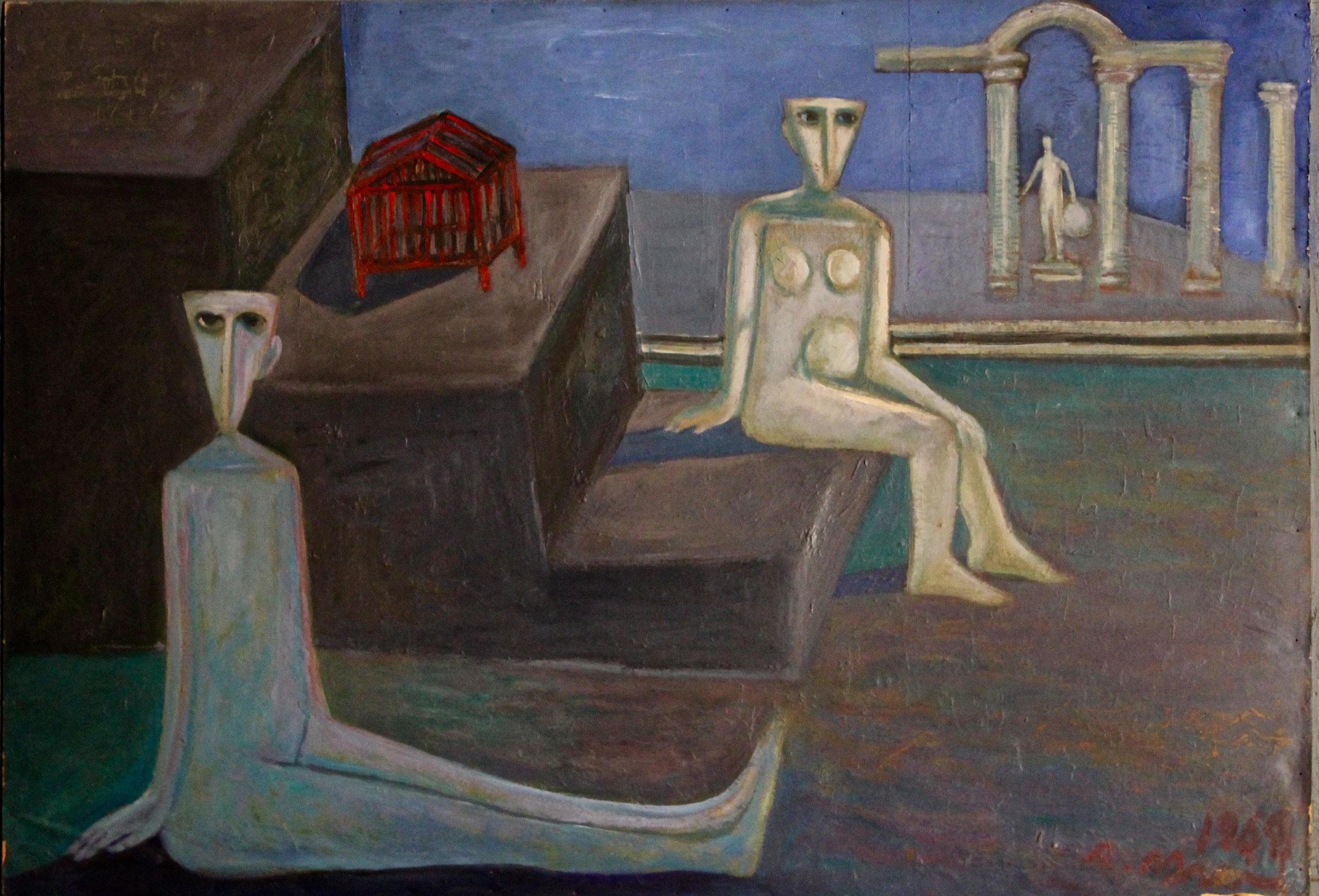  Red Cage, 1968, Oil on wood, 70 x 100 cm  
