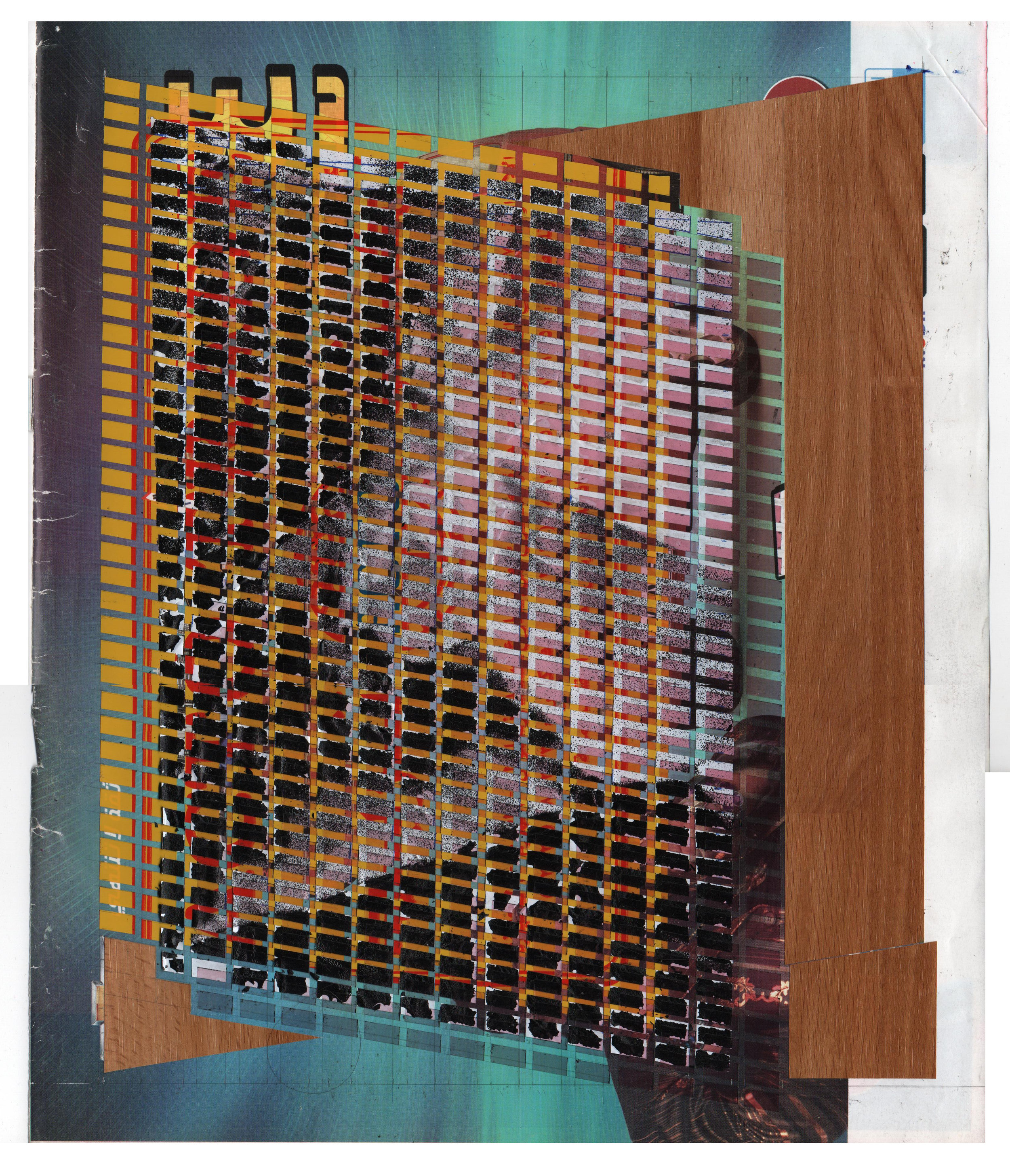  24 Hours Work, El Joker, 2018, magazine page, company sticker, self-adhesive film, spray paint, 32.8 x 27.5 cm.   
