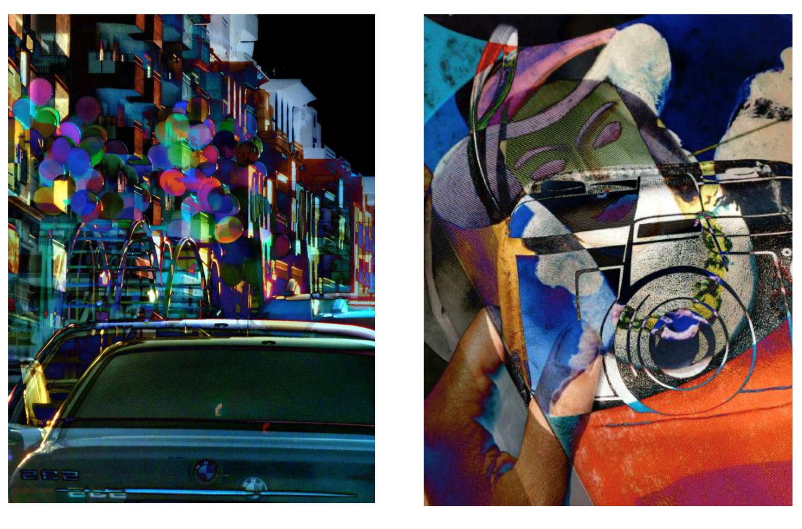 Left: Something Always Falls (balloons), Right: Camera, pigmented ink print on rice paper, 83 x 63 cm
