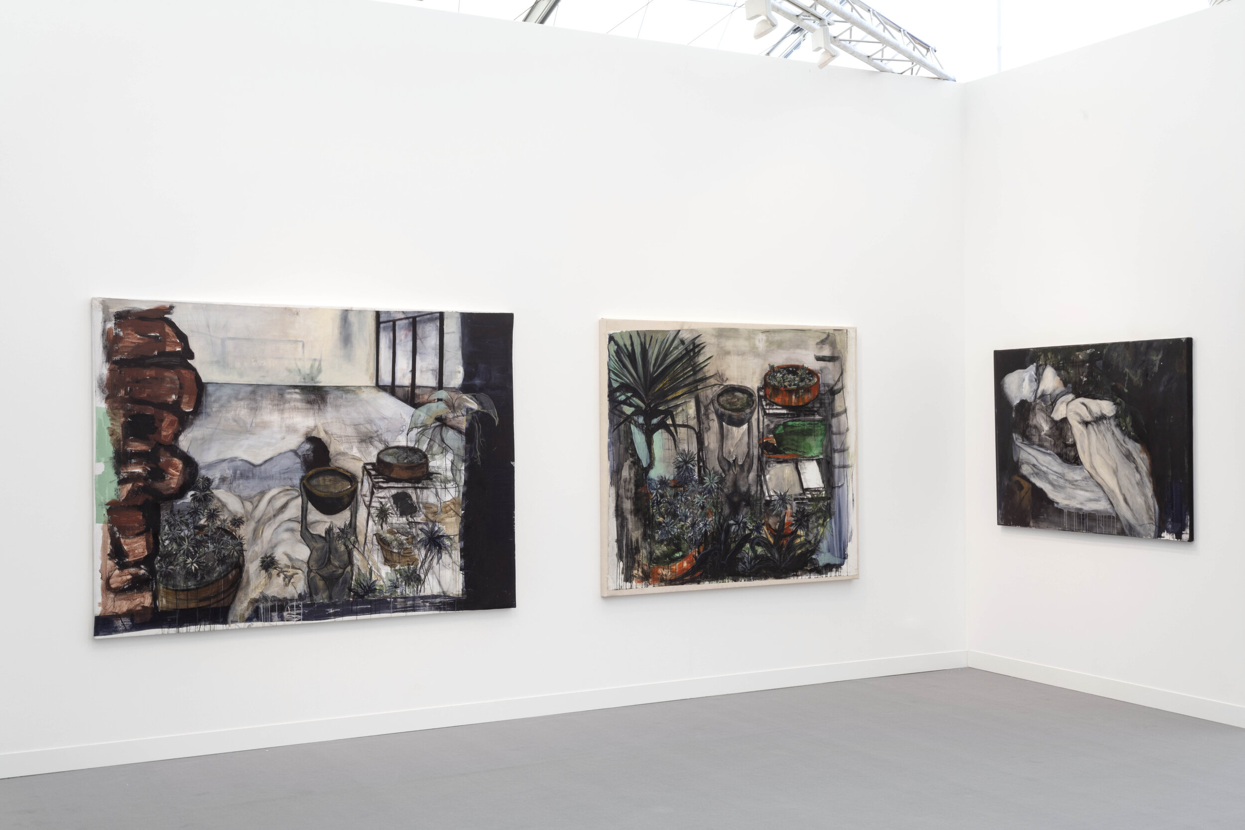  Installation View of Jungle (h135x w165cm), Offering (h147x w197cm) and OfferingII (h138 x w165cm) each mixed media on paper 