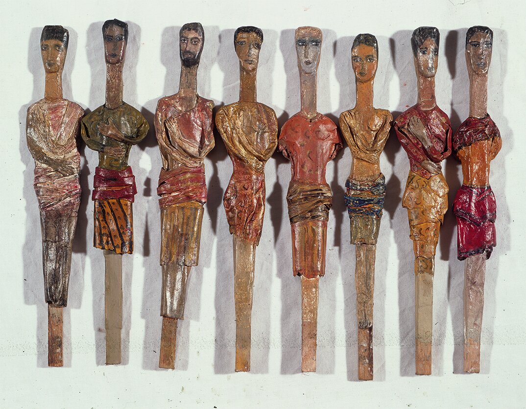  Fayyum Inspirations, 2000, sculpture, mixed media collage, acrylic paint on paper on wood, 11 x 32 cm  