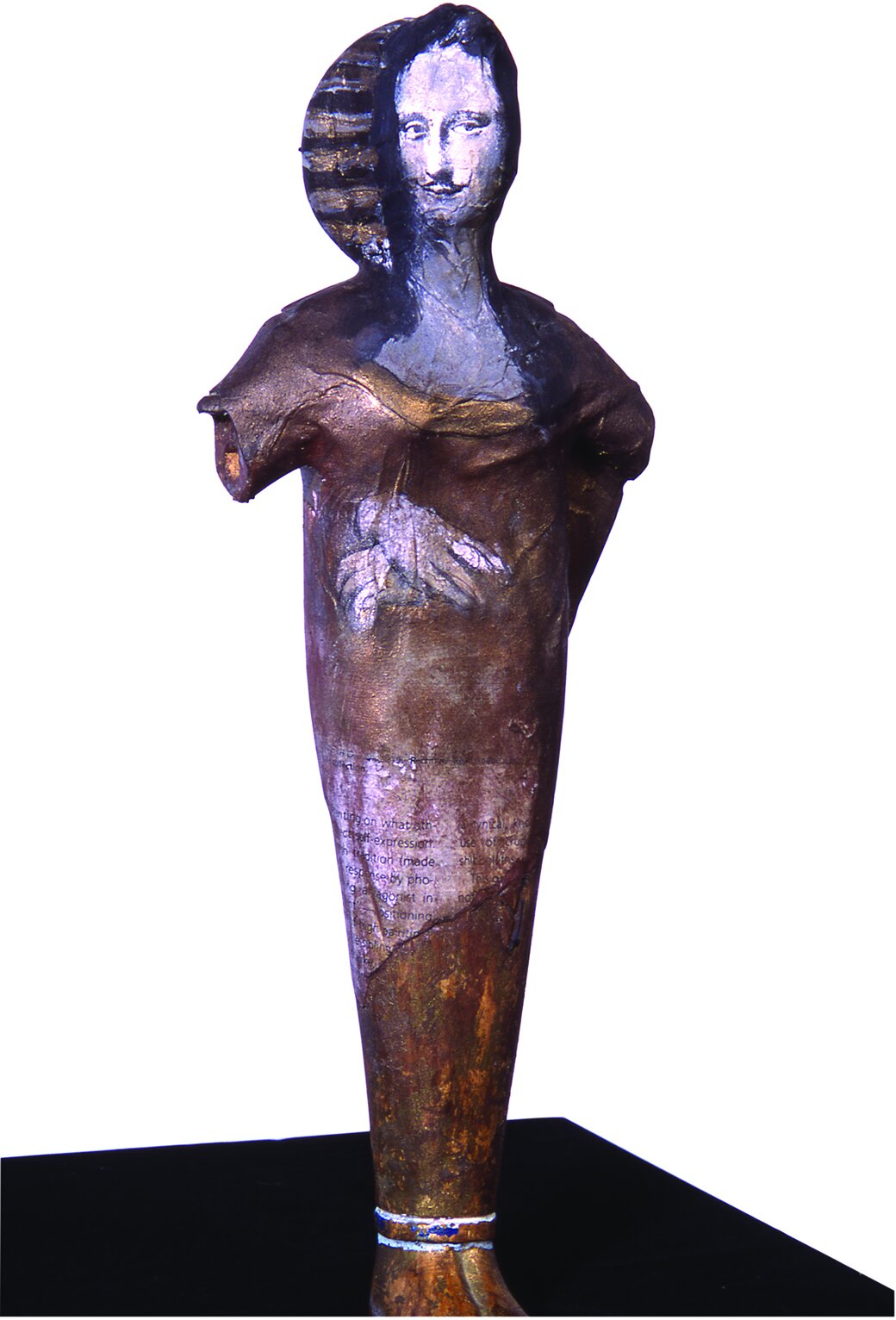  Duchamp’s Jaconde/Mummy (detail), 2003, mixed media collage, recycled wooden figurine, 65 x 45 cm  