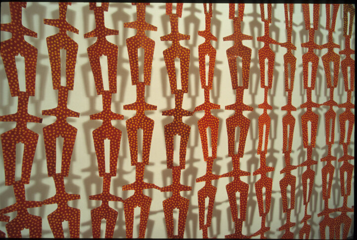  Mashrabiyya Dolls (detail), 2006, wall installation of painted paper cutouts, 320 x 240 cm 