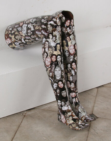  House Bound, 2006, recycled mannequin legs, photo collage, 64 x 40 x 16 cm (each) 