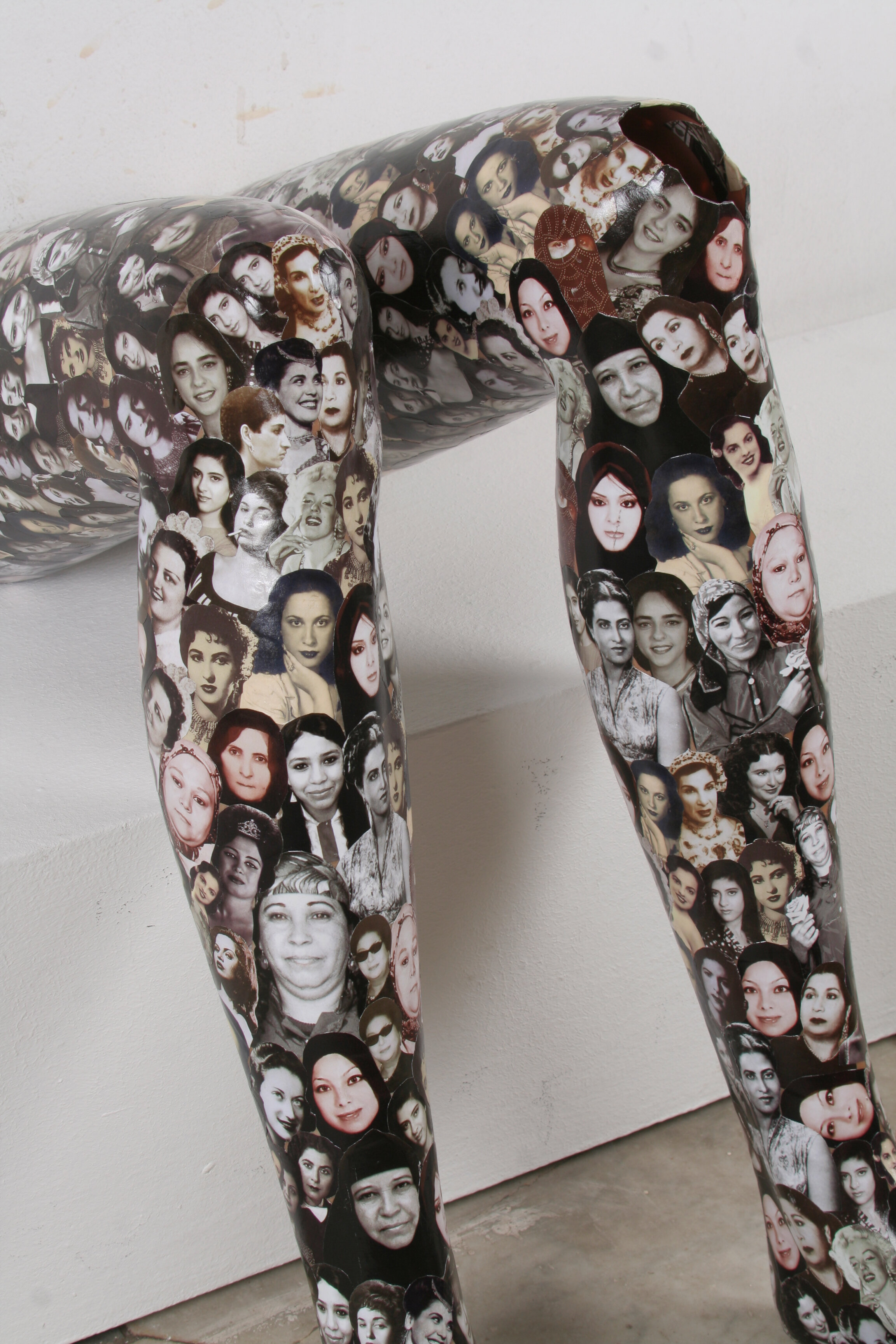  House Bound (detail), 2006, recycled mannequin legs, photo collage, 64 x 40 x 16 cm (each) 