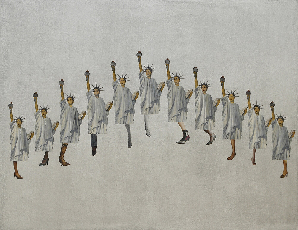  One Leg, 2006, mixed media collage on canvas, acrylic paint, 95 x 122 cm 