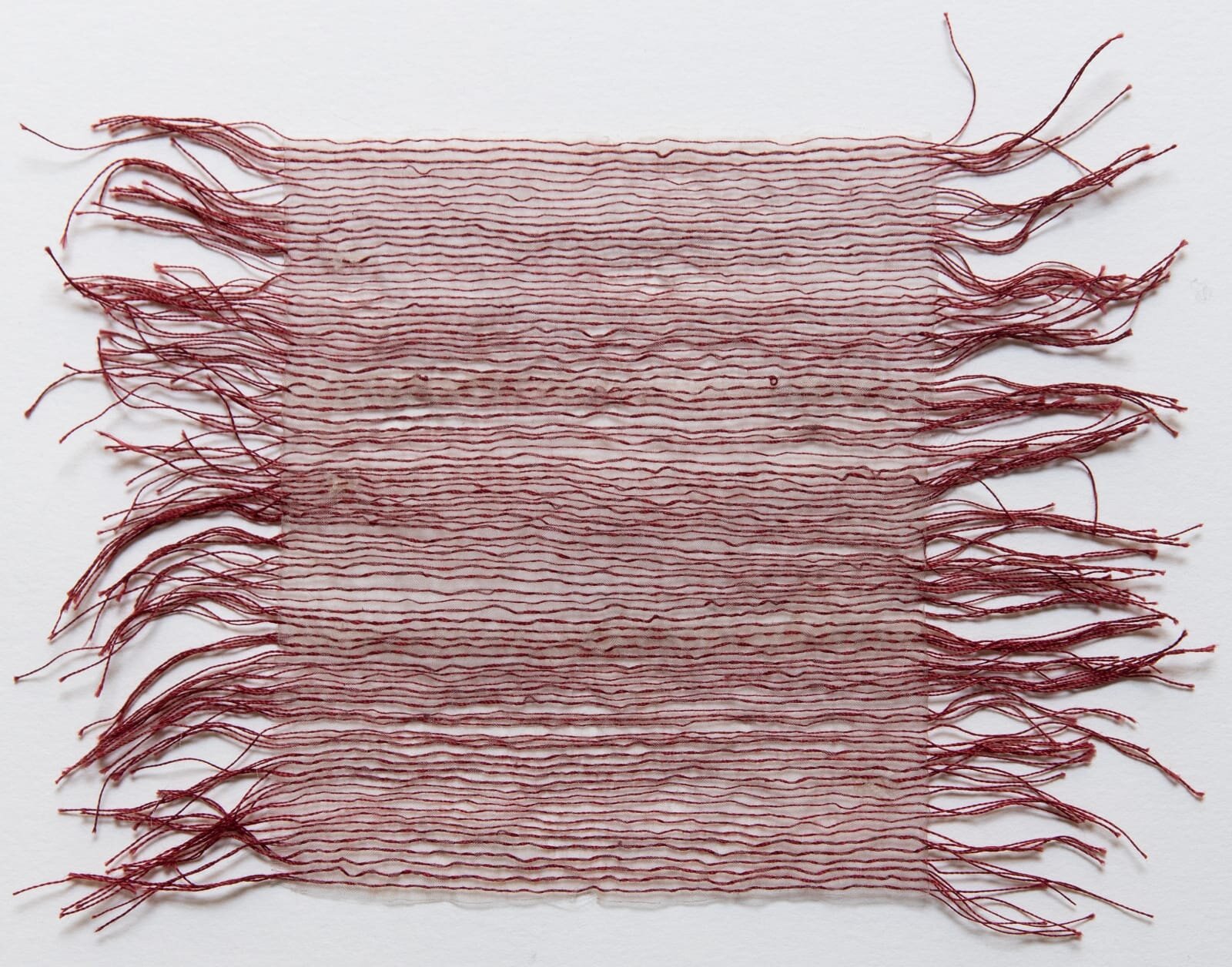  Untitled (Our Black Thread), 2021, embroidery on organza teabags in wooden frame, 44 x 38 cm   