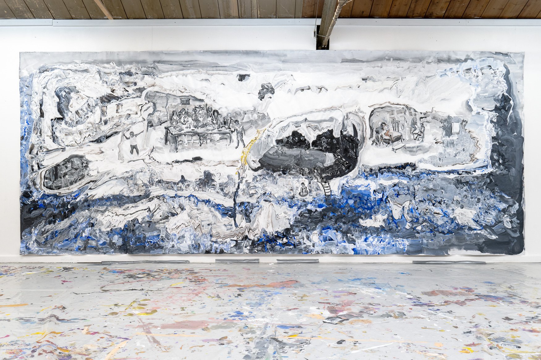  In the Realm of a Submerged City, 211 x 520 cm, Acrylic on Canvas, 2022  