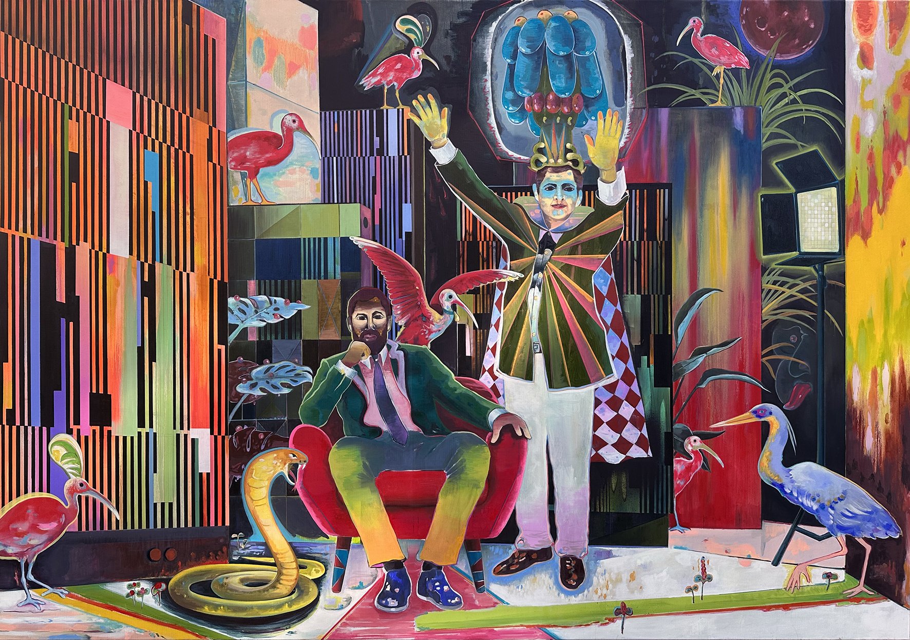  The Dictator and His Cockroach Count Their Blessings, 2023, oil on canvas, 167 x 244 cm. 