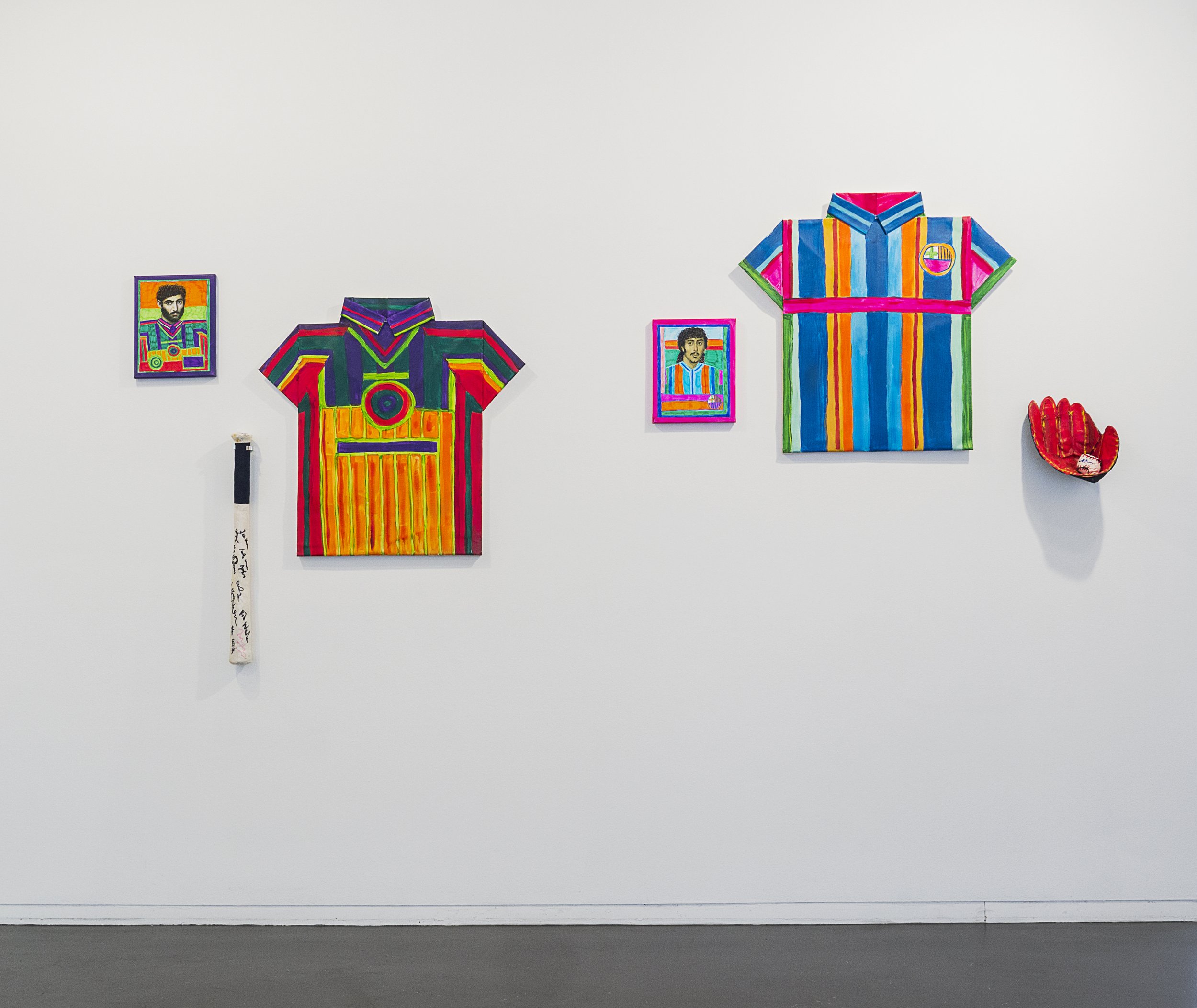   Sports Memorabilia, Signed and Everything , installation shot, Stigter van Doesburg, Amsterdam, 2018. Composed of folded canvas, acrylic paint, and wood. 