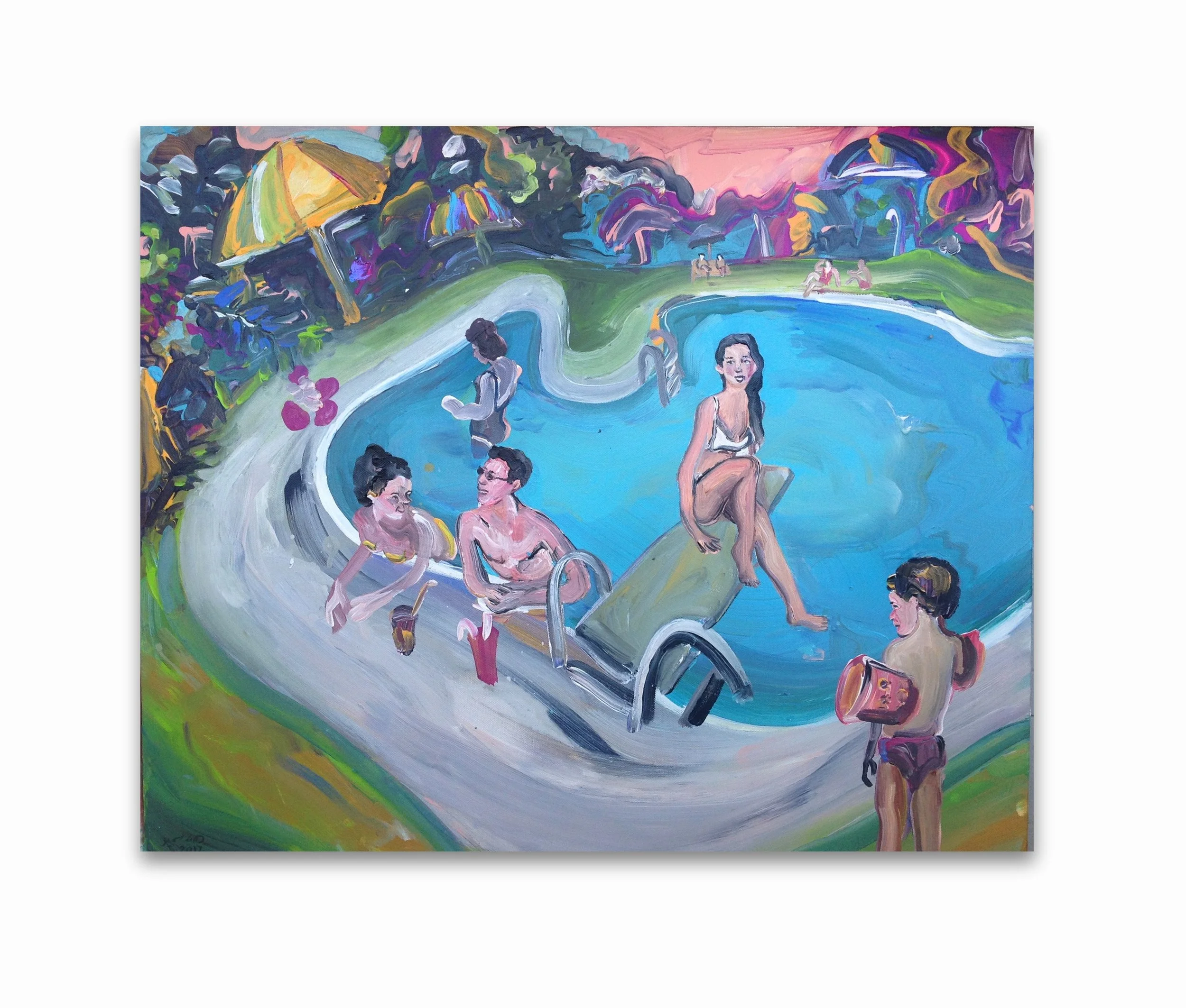  By The Pool,  2017, Acrylic on canvas, 45 x 55.5 cm 