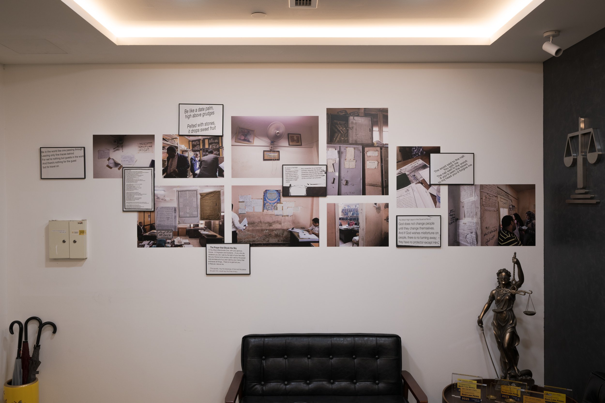  Installation view from the 2025 Singapore Biennale   The Subduer , 2017, Digital print on vinyl, printed booklets, and single-channel video (colour, sound), 5 min 13 sec  Images courtesy of Singapore Art Museum 