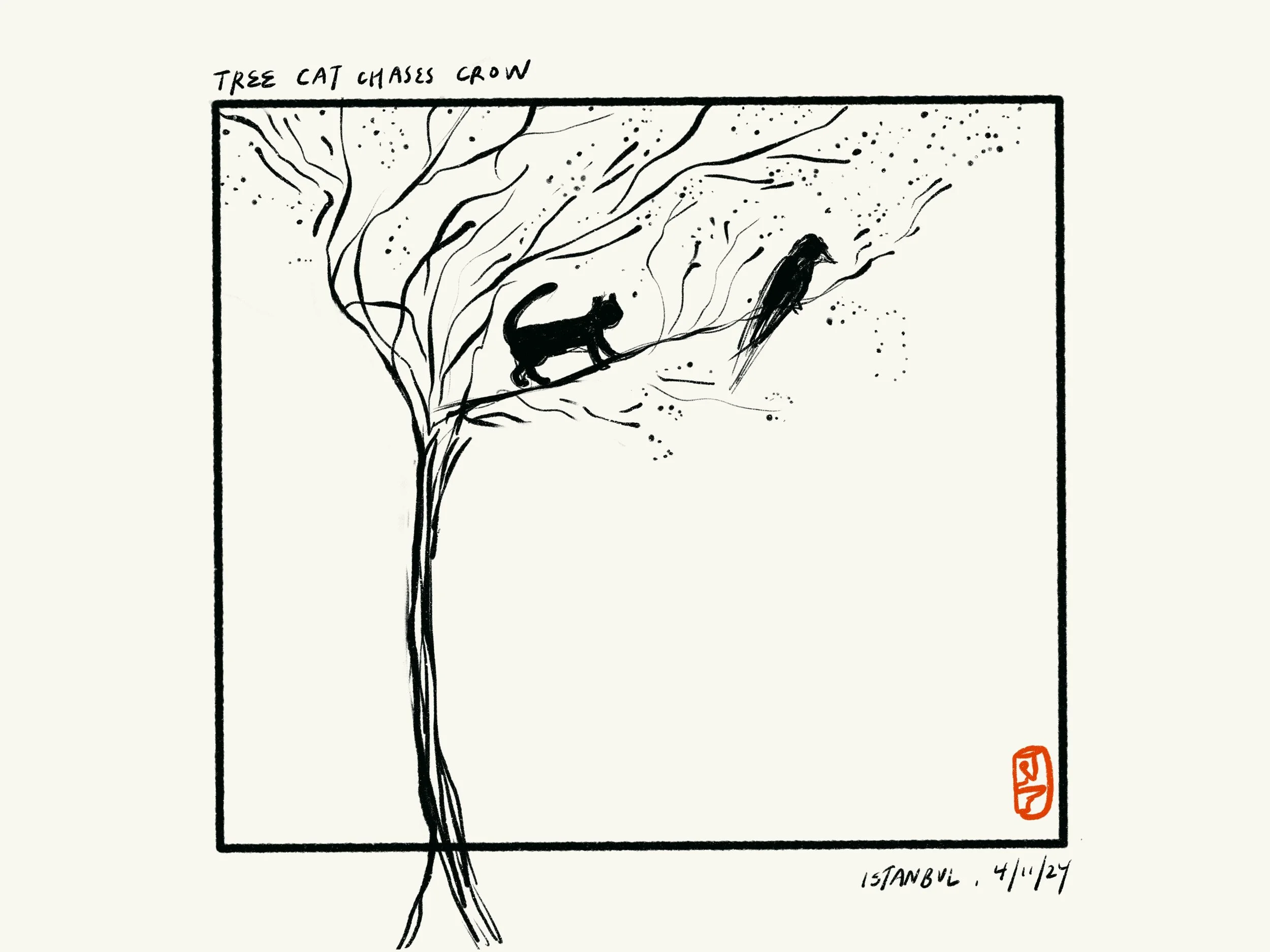 tree cat chases crow — kening zhu