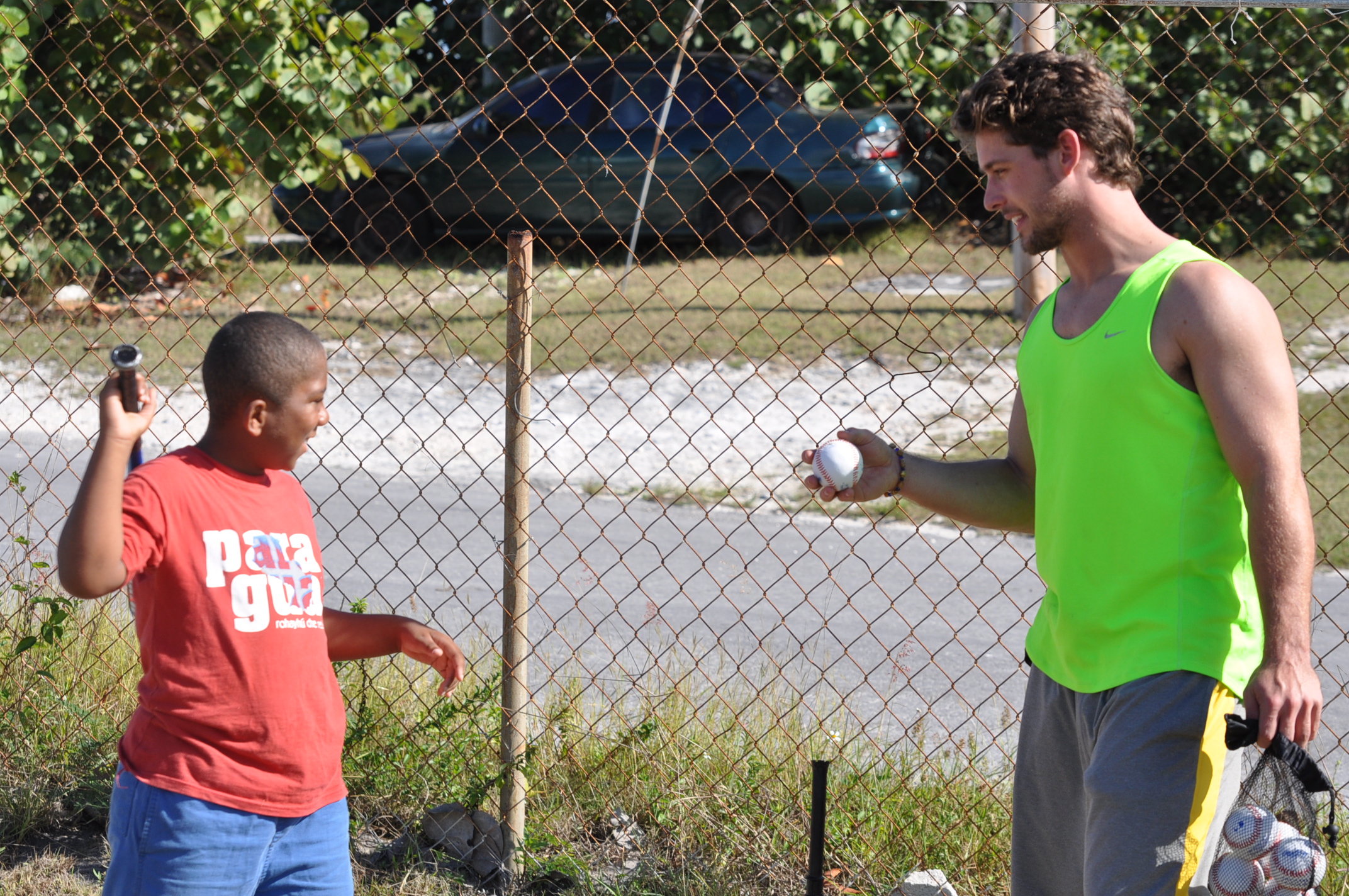 C.T. Bradford giving some hitting instruction in Eleuthera.