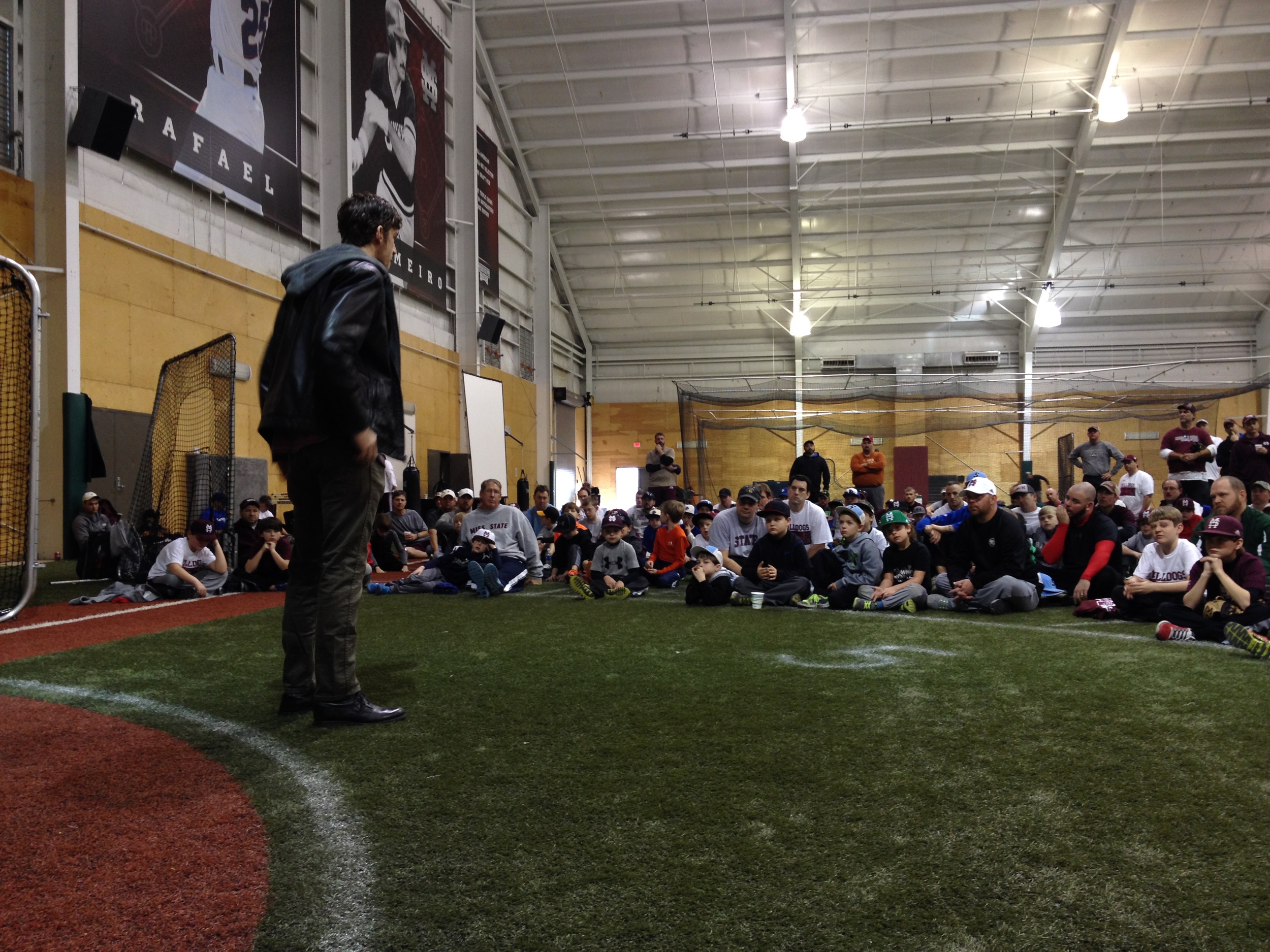 Ross sharing at MSU Father-Son baseball camp