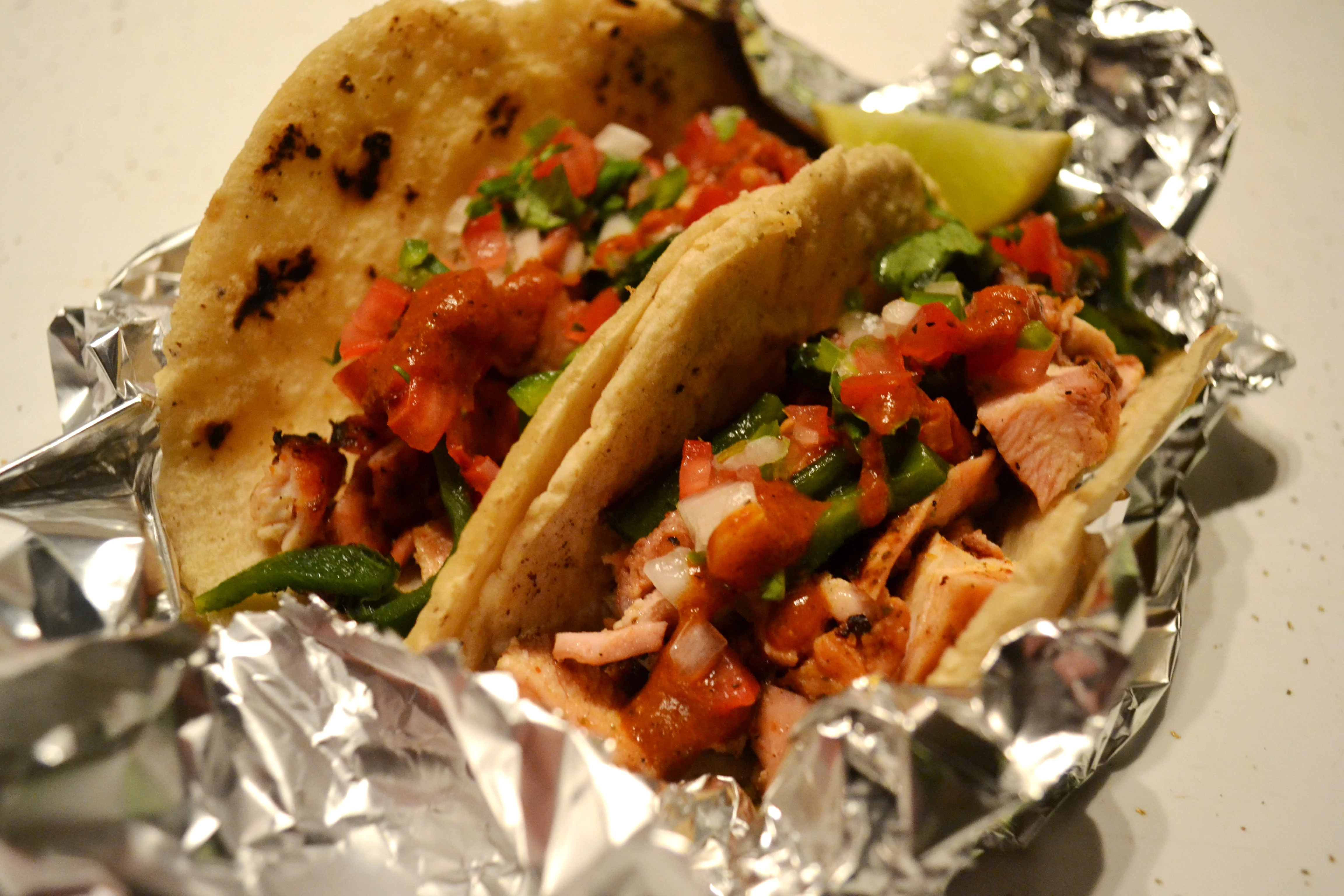 Pollo Asado Tacos With Fire Roasted Poblano Strips