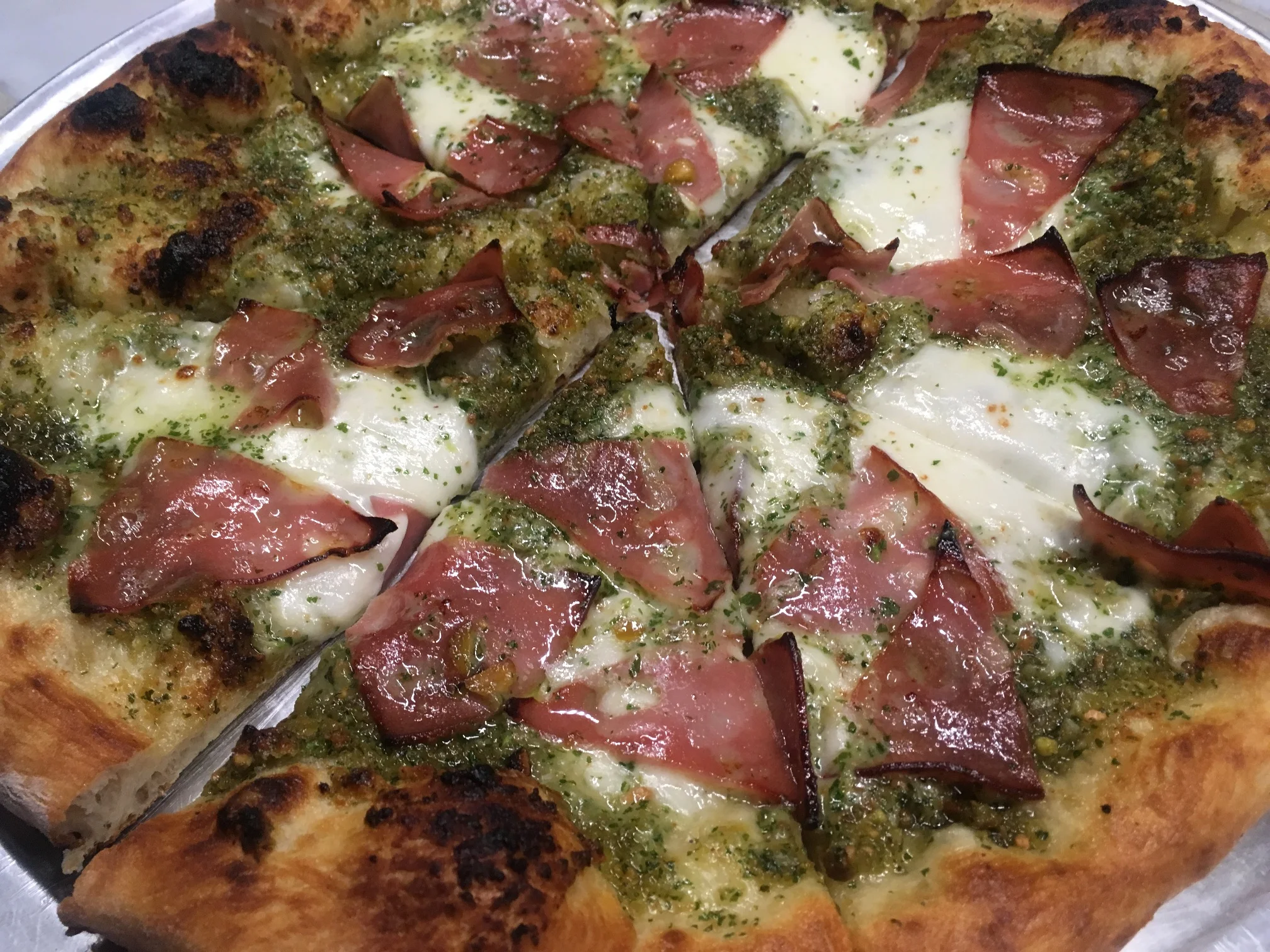 Pistachio Pesto Mortadella Pizza