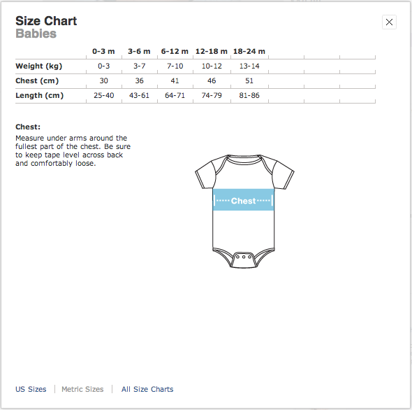 infant sizing chart