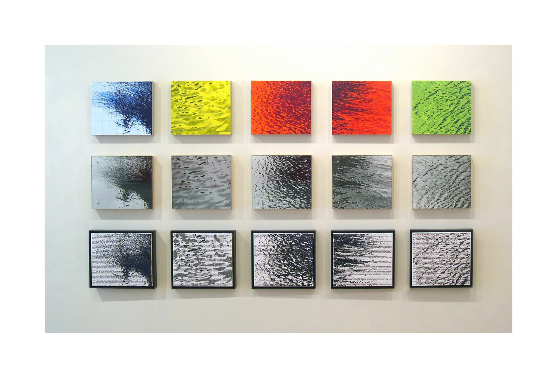 Sea/Saw 15 panels (#305) , @ 15" X 17", oil, photography, thread, etched glass on panel and linen.