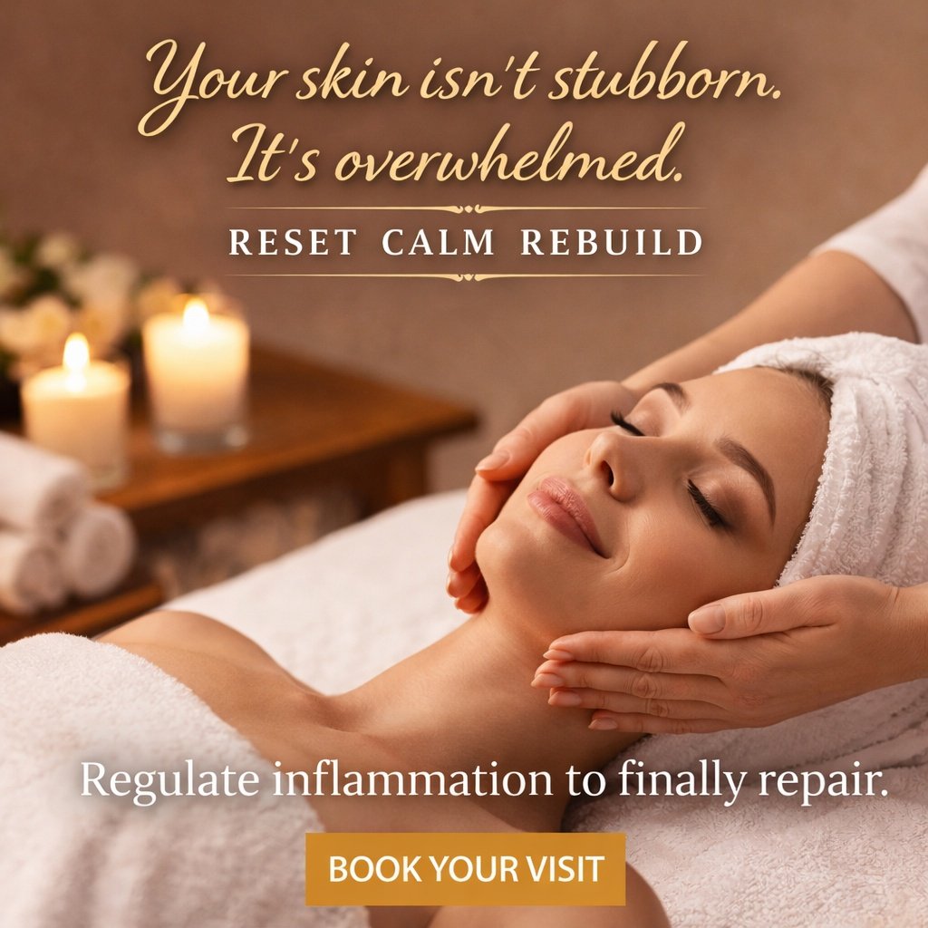 You don&rsquo;t need another facial. You need your skin to respond. Most skin isn&rsquo;t &ldquo;bad&rdquo;. It&rsquo;s overwhelmed. Calm the inflammation, support the barrier, and your skin can finally repair. That&rsquo;s how texture smooths, glow 