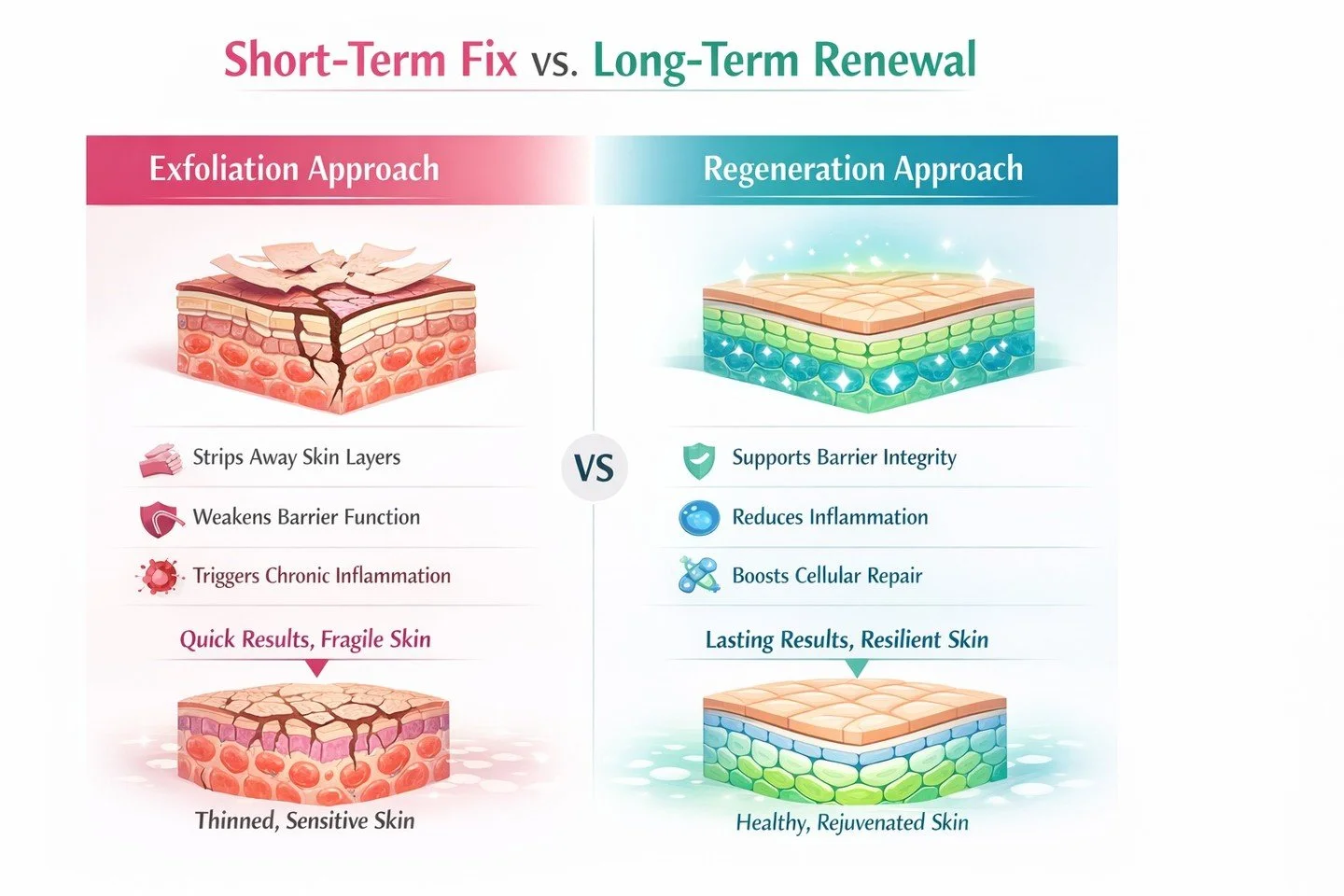Short term fixes make your skin look better
Long term renewal makes your skin actually better

If your skin keeps reacting or breaking out
it&rsquo;s not from lack of effort
it&rsquo;s because it hasn&rsquo;t had the right environment to repair

Real