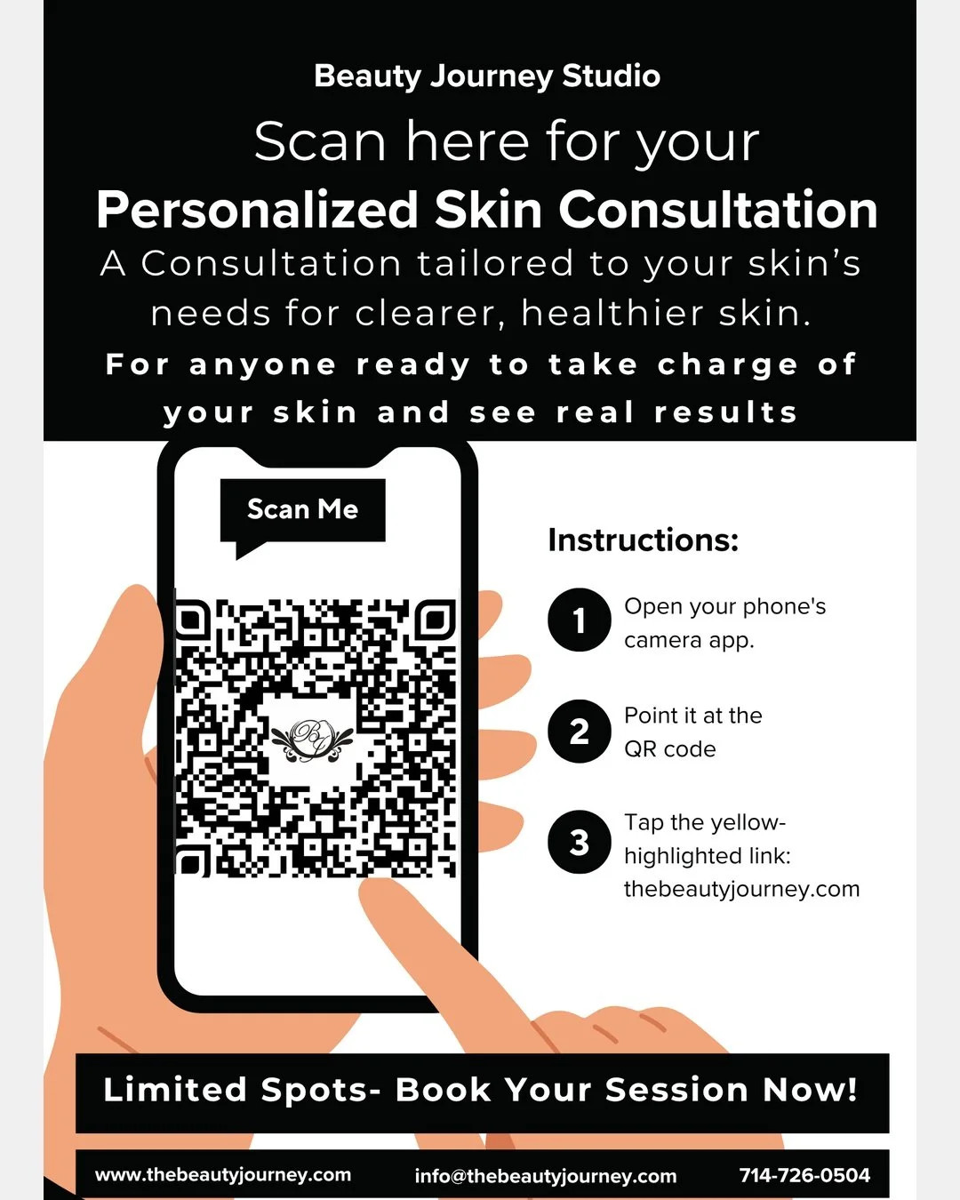 Ready to transform your skin? ✨ Scan the QR code and book your personalized consultation at Beauty Journey Studio today!

Get expert advice tailored specifically to your unique skin needs. Don&rsquo;t wait!

Take charge of your skin health and see re
