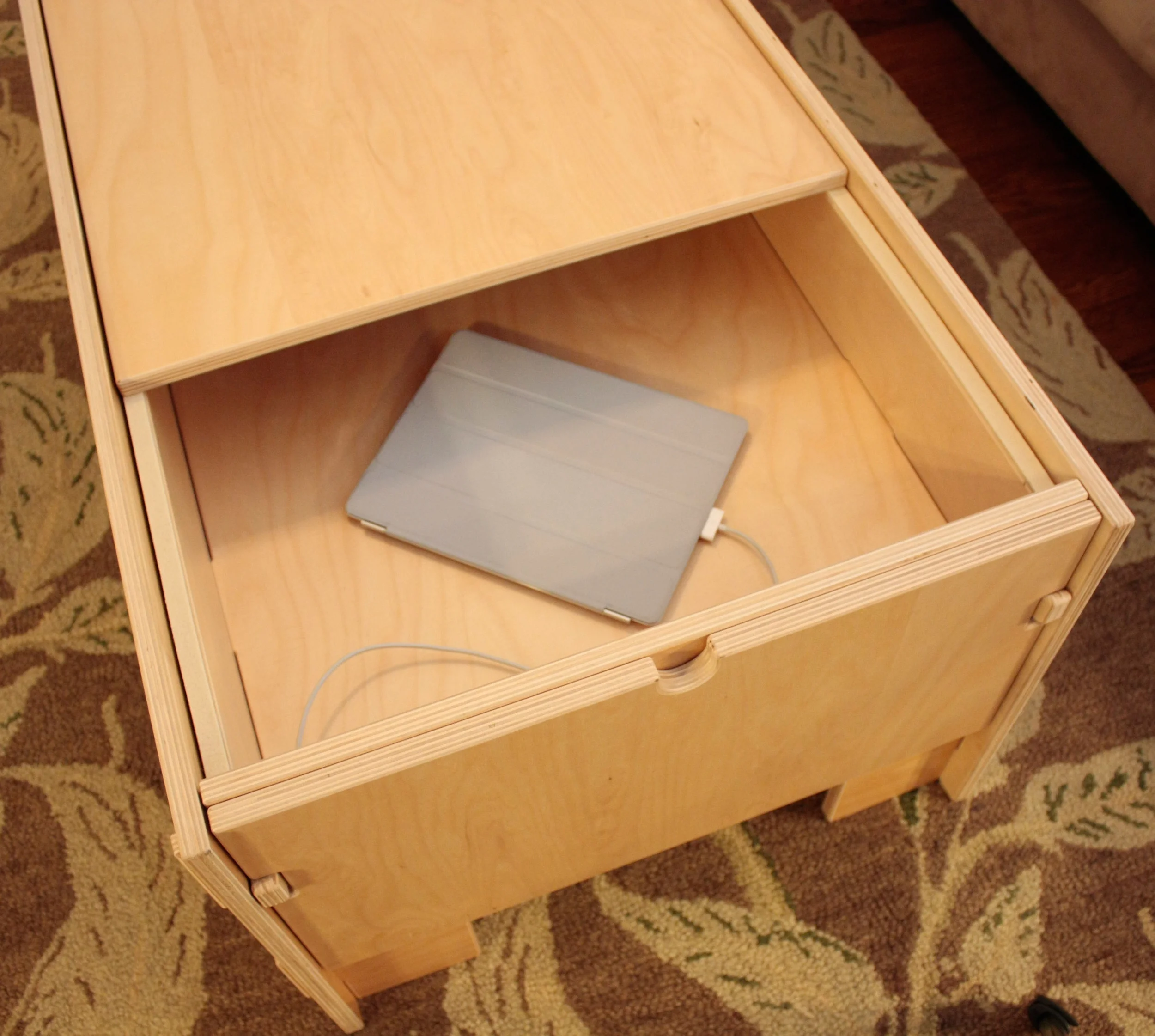 Storage Coffee Table with stowed iPad