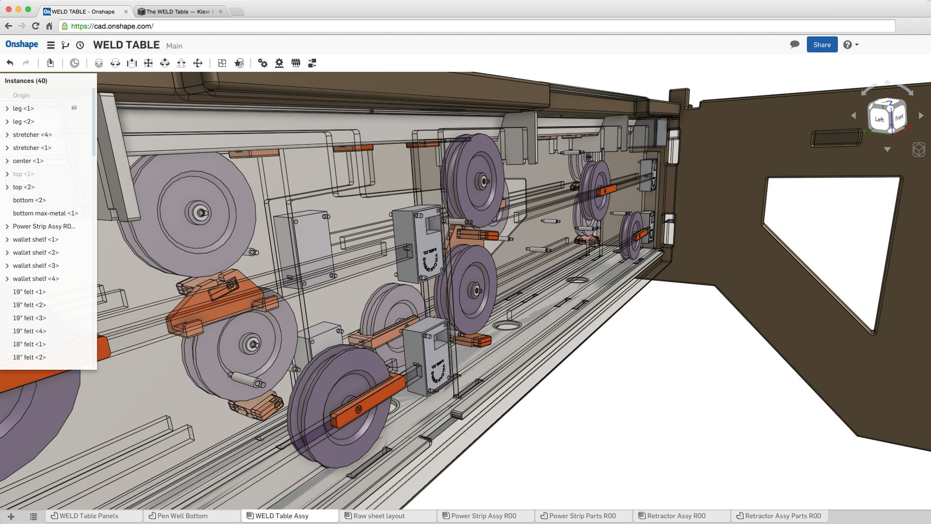 Wireframe view of center of Klevr WELD Table