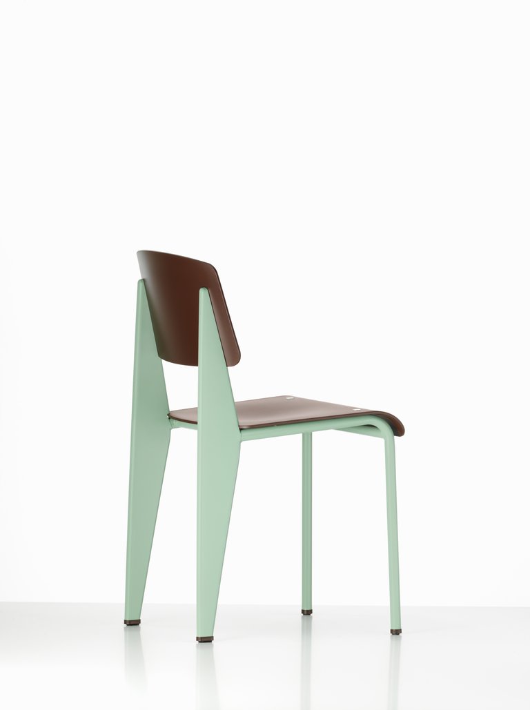 jean prouvé standard chair sp in teak brown and mint for vitra — two  enlighten