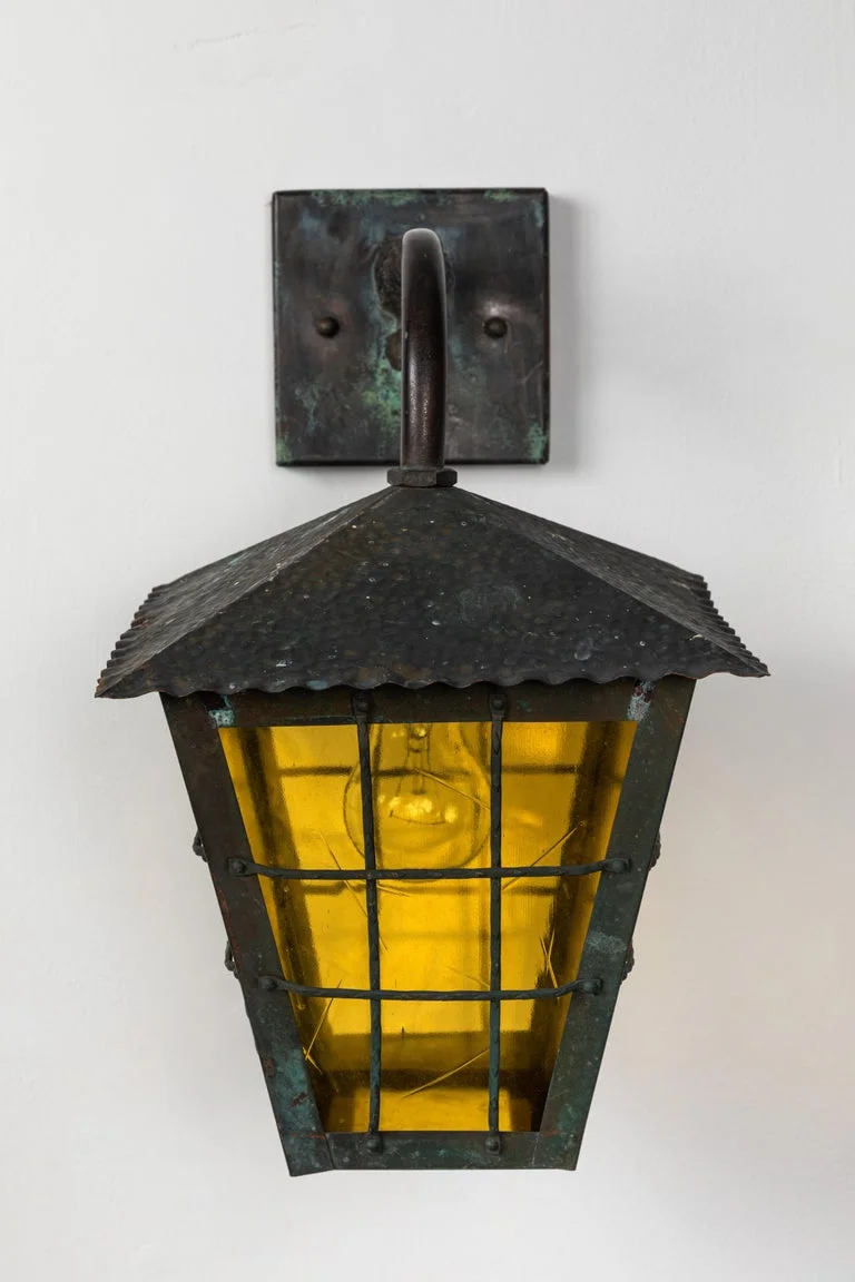 high end outdoor wall lights on 1950s Large Scandinavian Outdoor Wall Lights In Patinated Copper Yellow Glass Two Enlighten