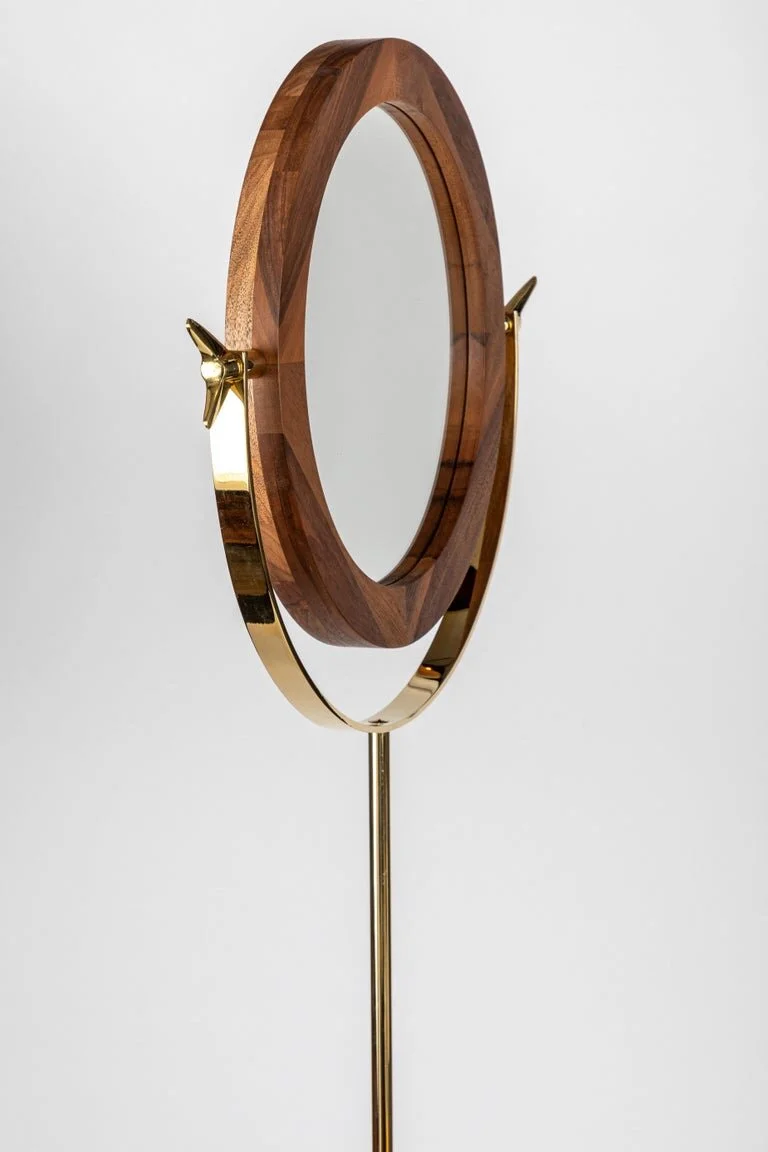 Large Carl Auböck 4959 Brass And Walnut Floor Mirror Two Enlighten
