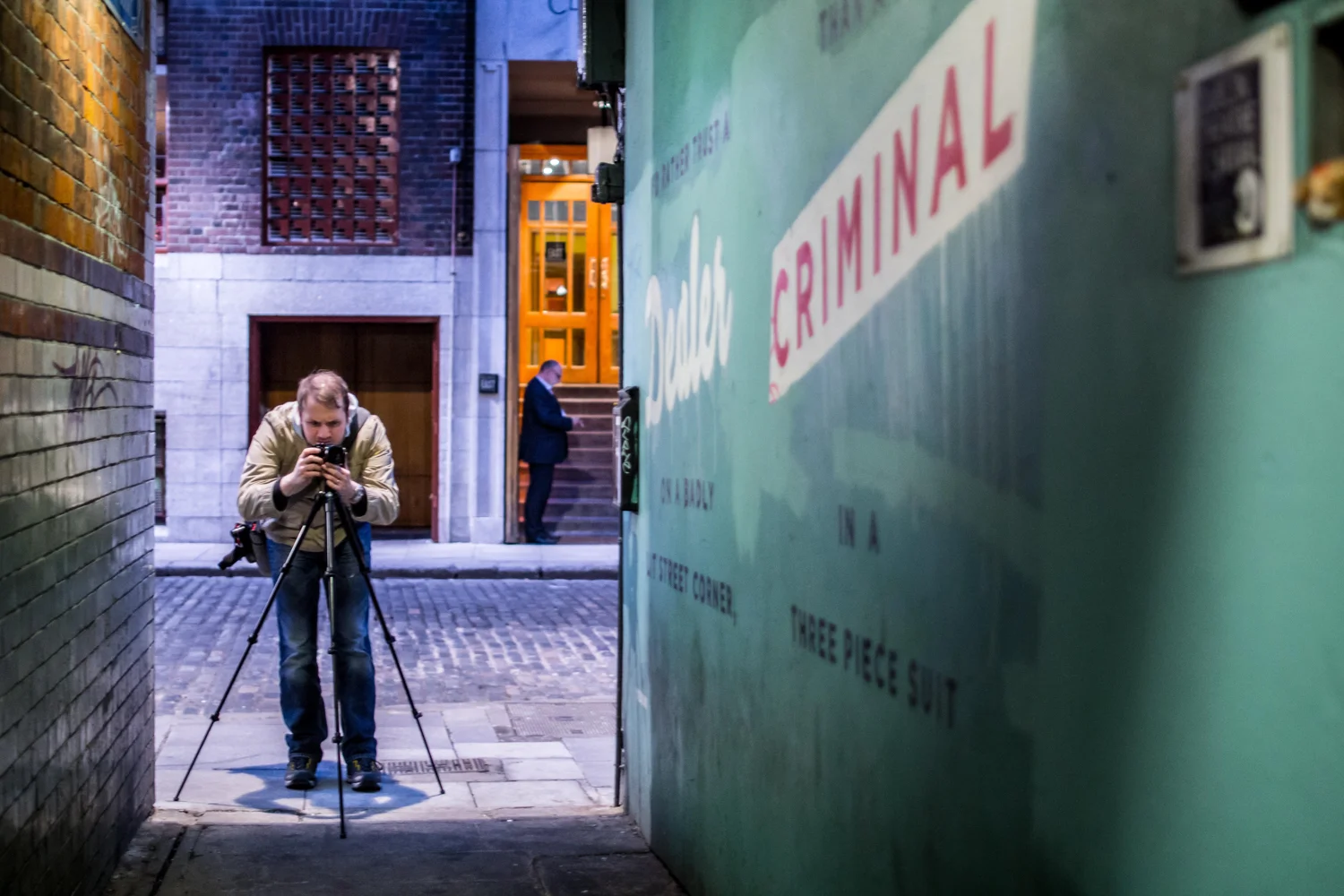 Yours truly setting up the Befree for a dark alley shot. Picture by Benny.
