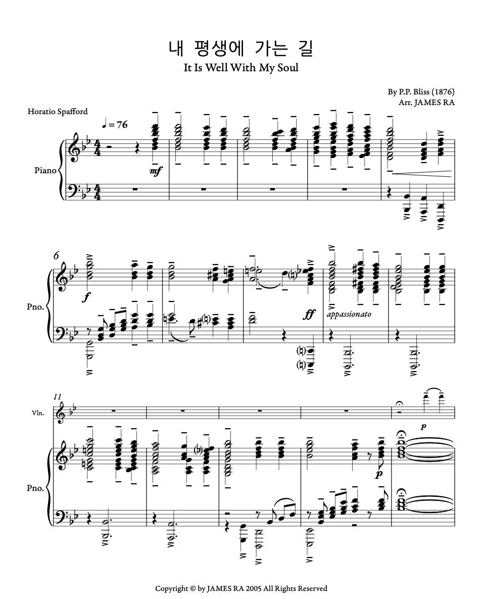 내 평생에 가는길 / It Is Well With My Soul - for Violin and Piano