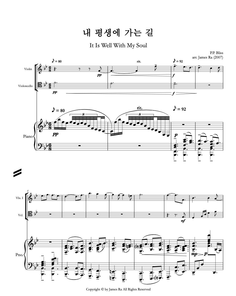 내 평생에 가는길 / It Is Well With My Soul - for Violin, Cello, and Piano
